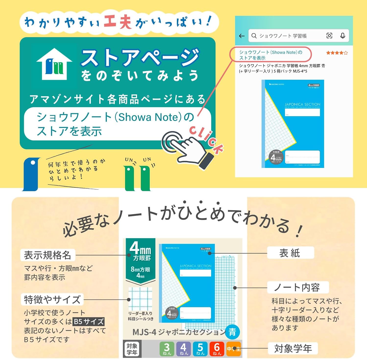 Thumbnail 4 de ショウワノート ジャポニカセクション 102057M03 学習帳 5mm方眼・リーダー罫入り B5 5冊パック