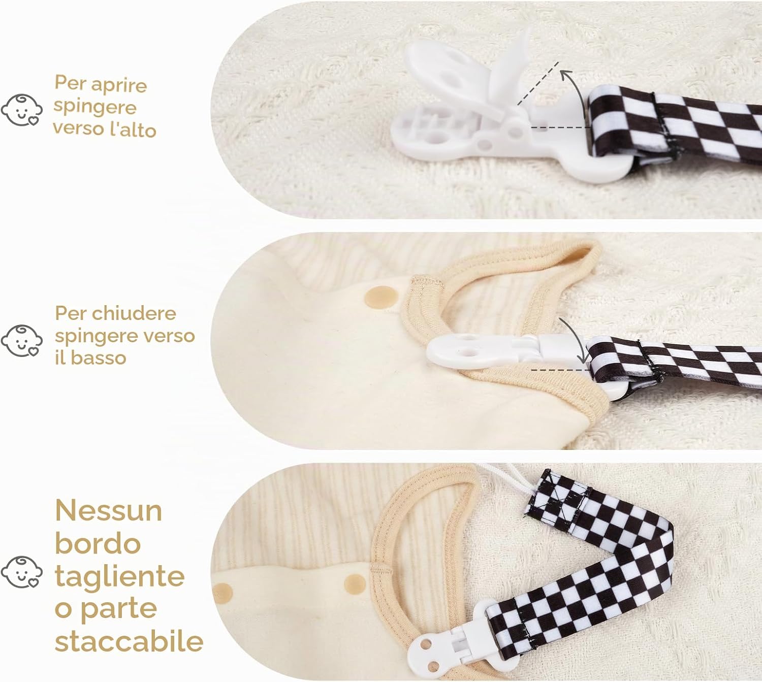 Thumbnail 5 de 4 Pieces Catenelle per Ciuccio – Portaciuccio Neonato con Clip, Adattatore Universale per Ciucci, Giocattoli e Anelli da Dentizione (C)