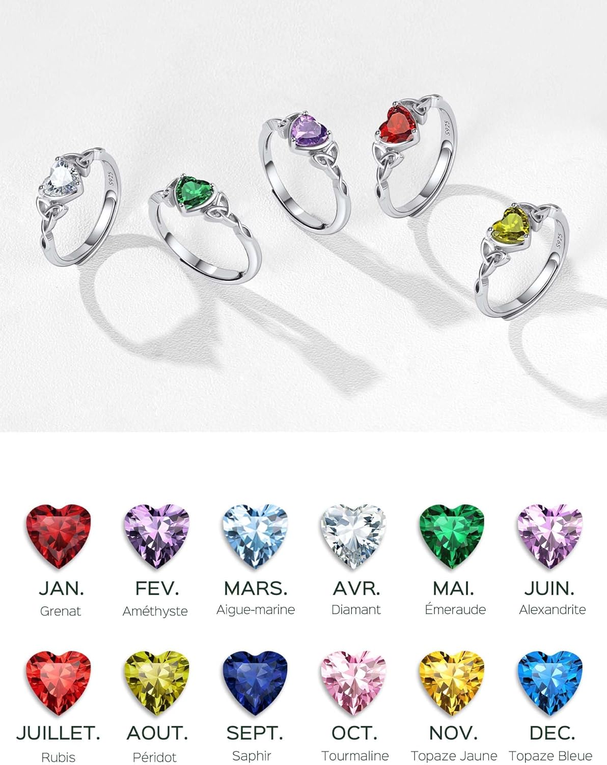 Thumbnail 4 de ChicSilver Bague femme argent 925 nœud celtique, cœur zirconia, réglable