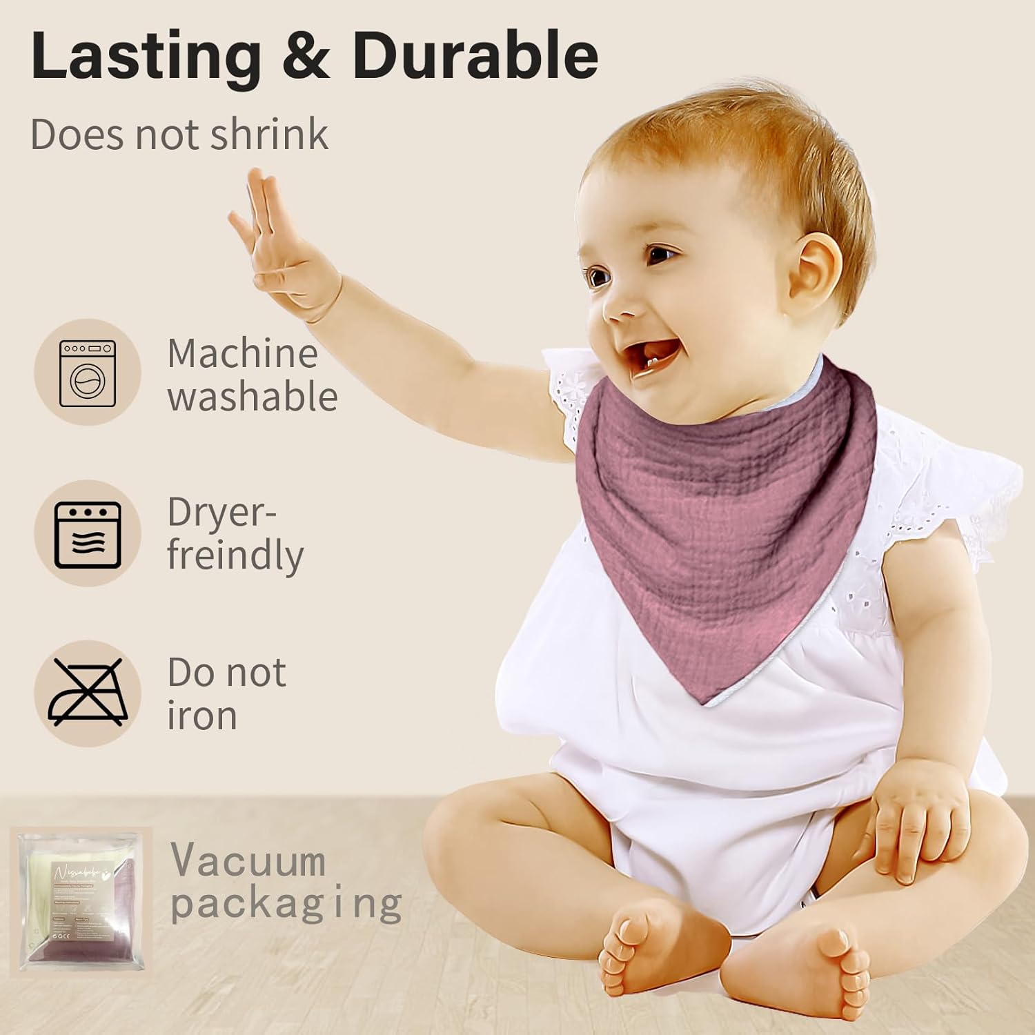 Thumbnail 3 de NISXABEBE 6er-Pack Musselin-Lätzchen mit verstellbaren Druckknöpfen für Babys (Unisex)