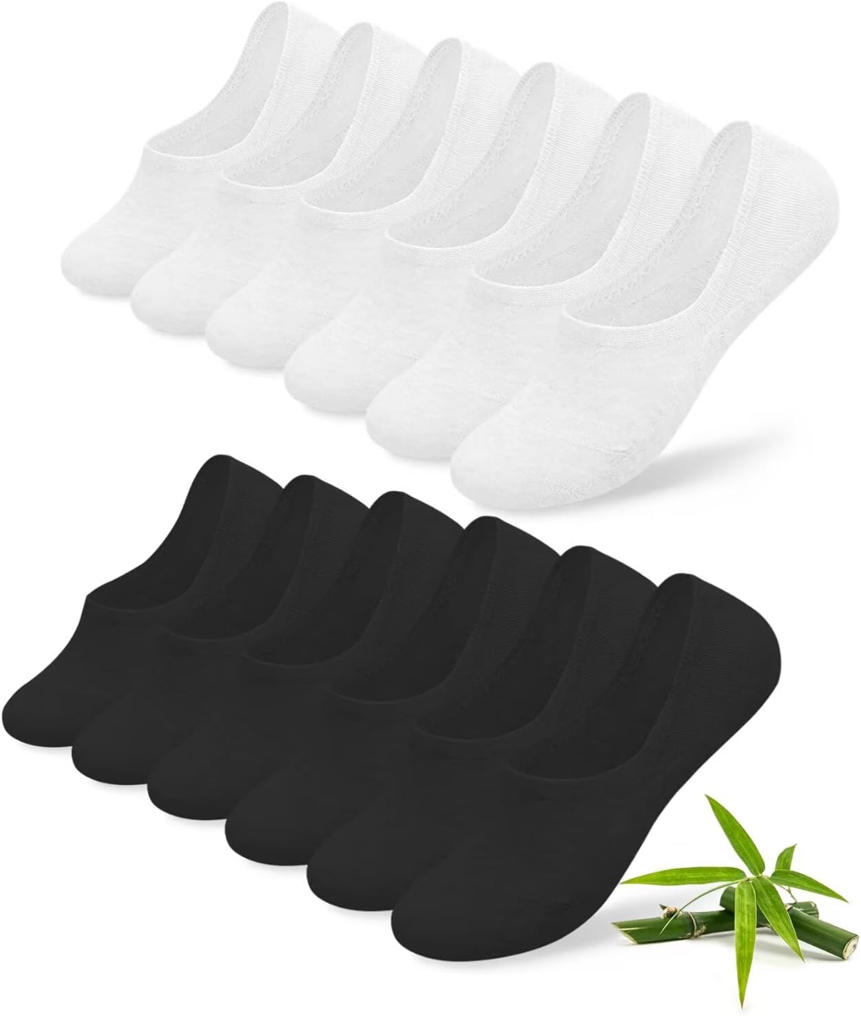 Detalle de FALARY Bamboo No Show Trainer Socks (6 Pairs) – Invisible low-cut ankle socks with anti-slip silicone stripes