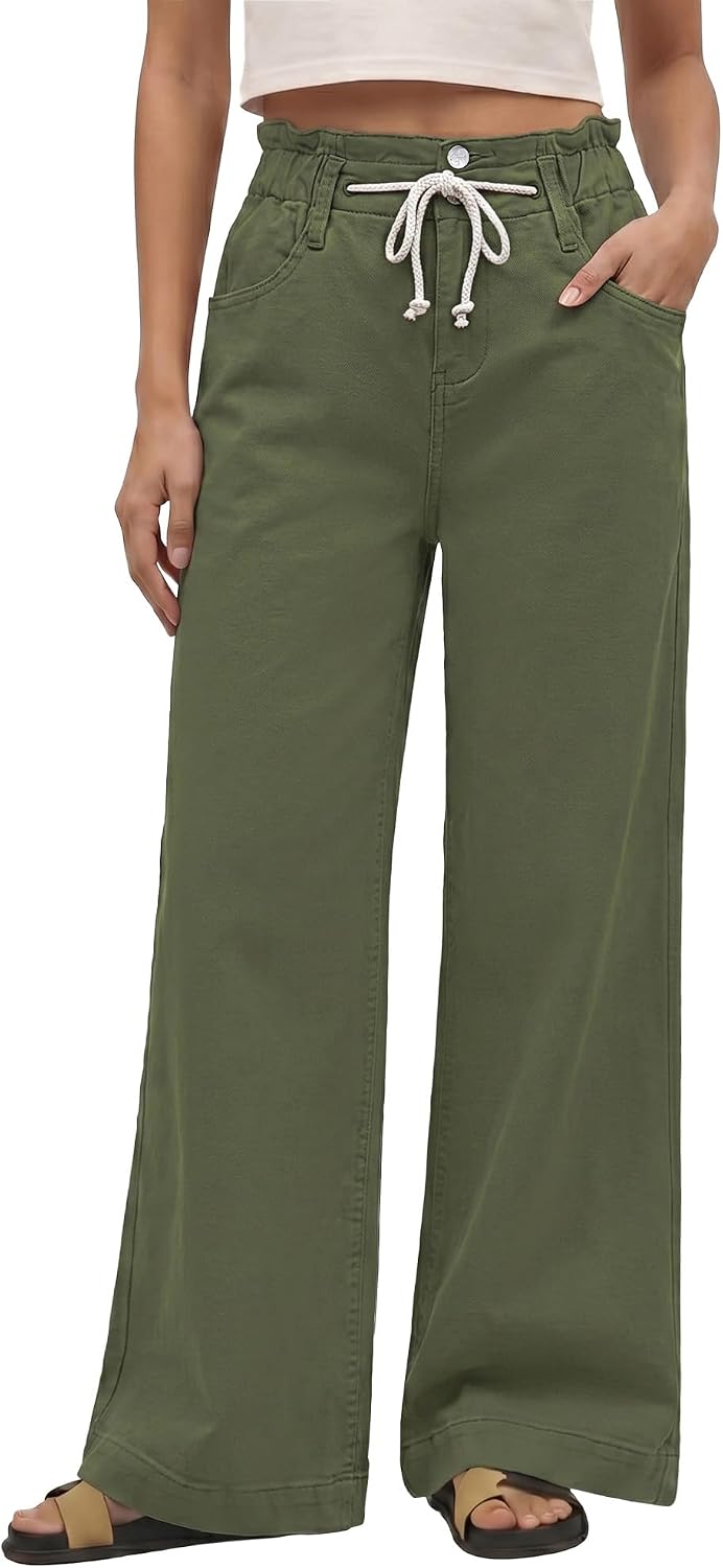 Detalle de GRAPENT Wide Leg Jeans for Women: Stretch High-Waisted Bell Bottoms with Elastic Waist