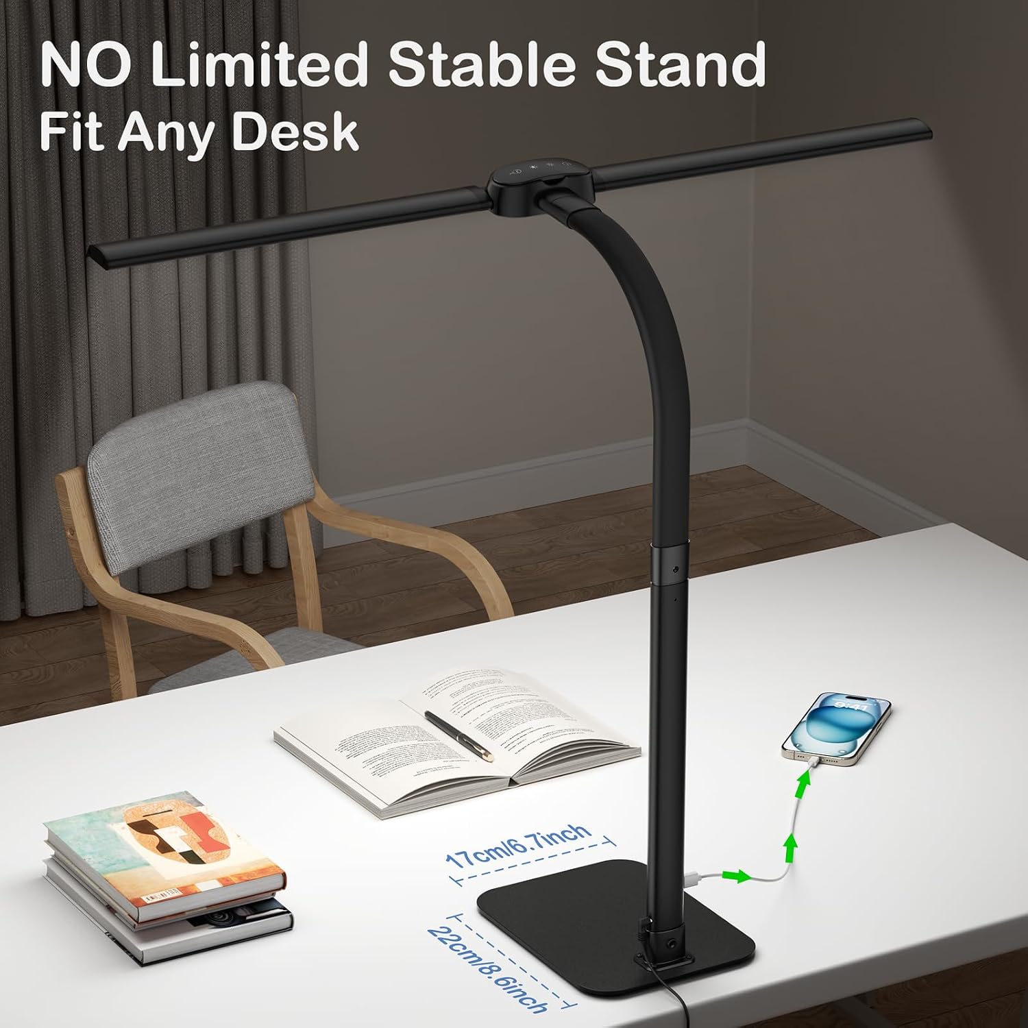 Detalle 2 de LED Desk Lamp 24W with USB Charging Port, Dimmable Light Bar & Wireless Remote