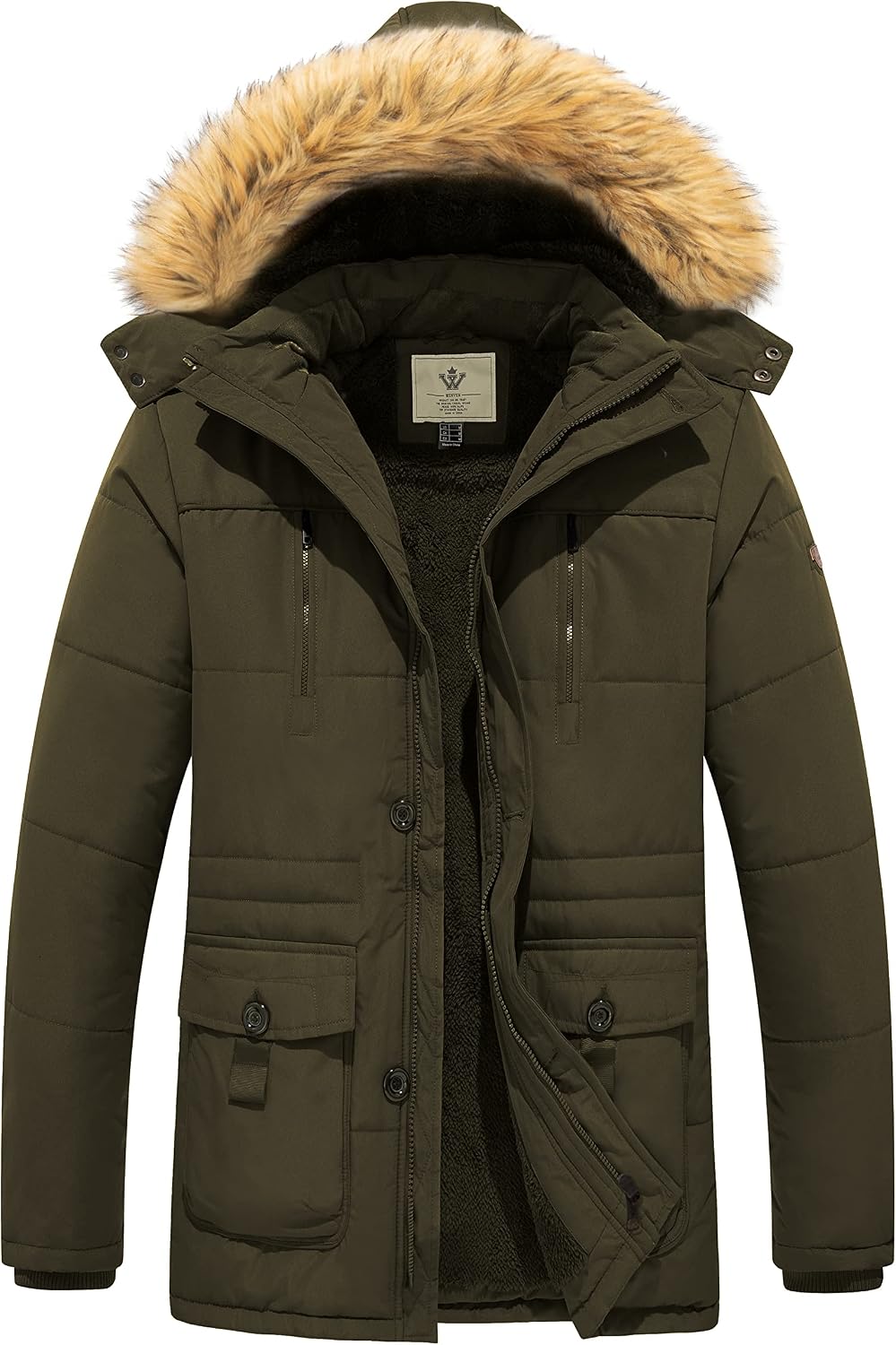Detalle de WenVen Fleece Windbreaker Parka with Removable Hood