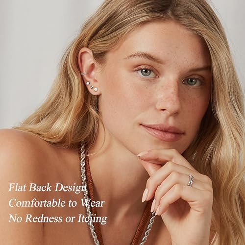 Thumbnail 1 de Diamday 21 Pairs Flat Back Earrings Set: Hypoallergenic Surgical Steel Studs for Everyday Wear