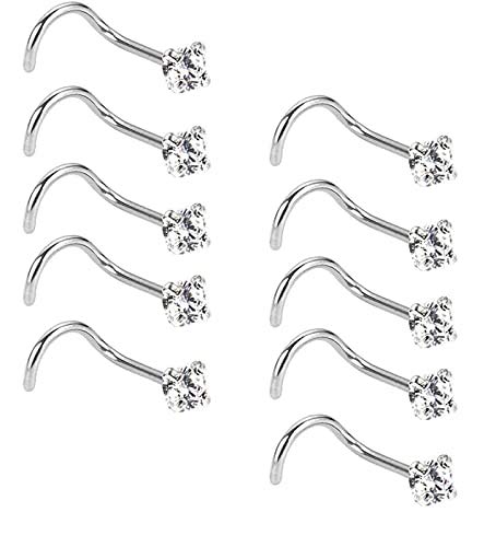 Detalle de Liuxn 20 Gauge 10 Pezzi Naso Vite Curvo in Acciaio Inossidabile con Zirconia Cubico
