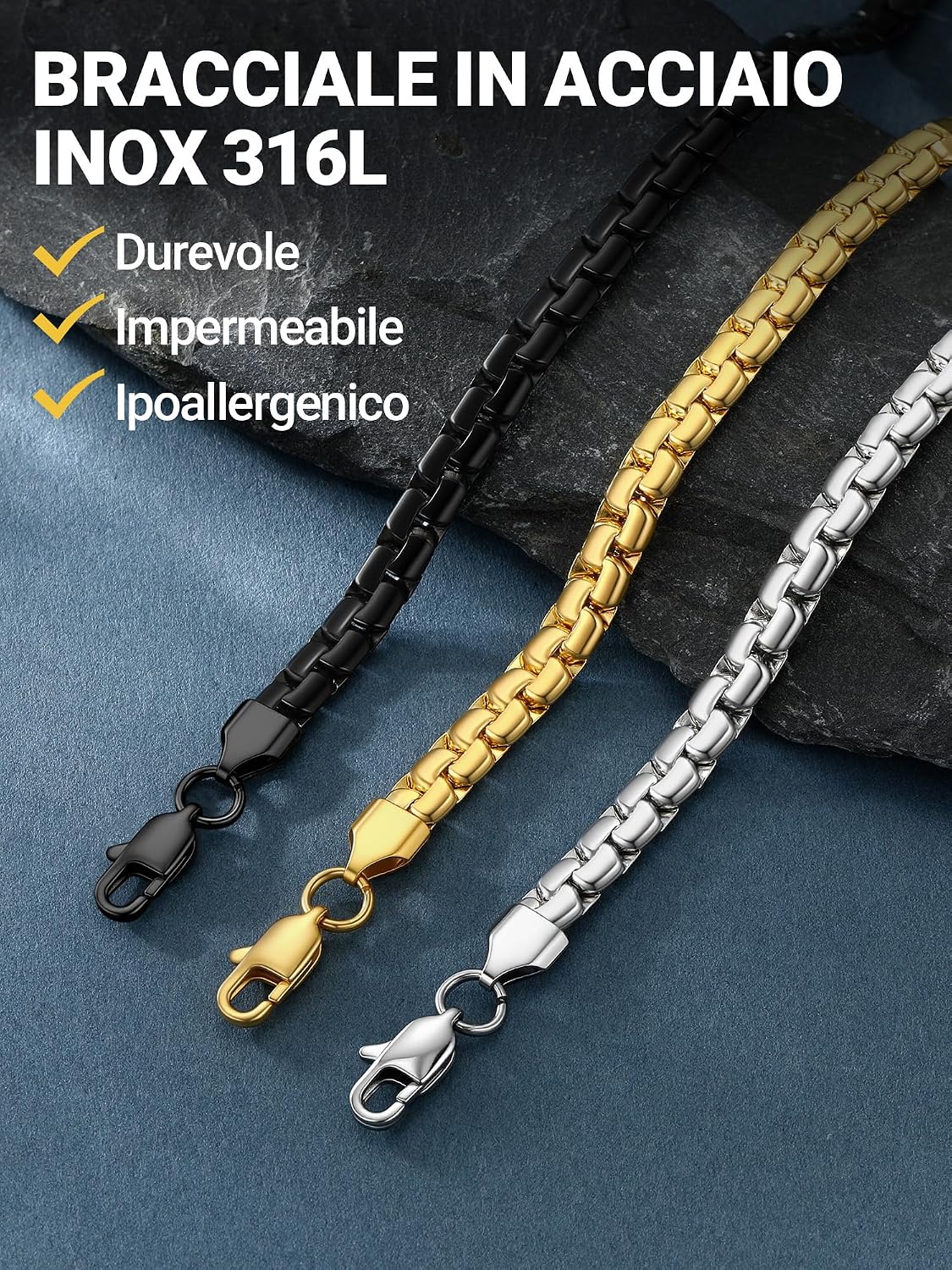 Detalle de PROSTEEL bracciale a catena veneziana in acciaio inox (20/22 cm) impermeabile e ipoallergenico