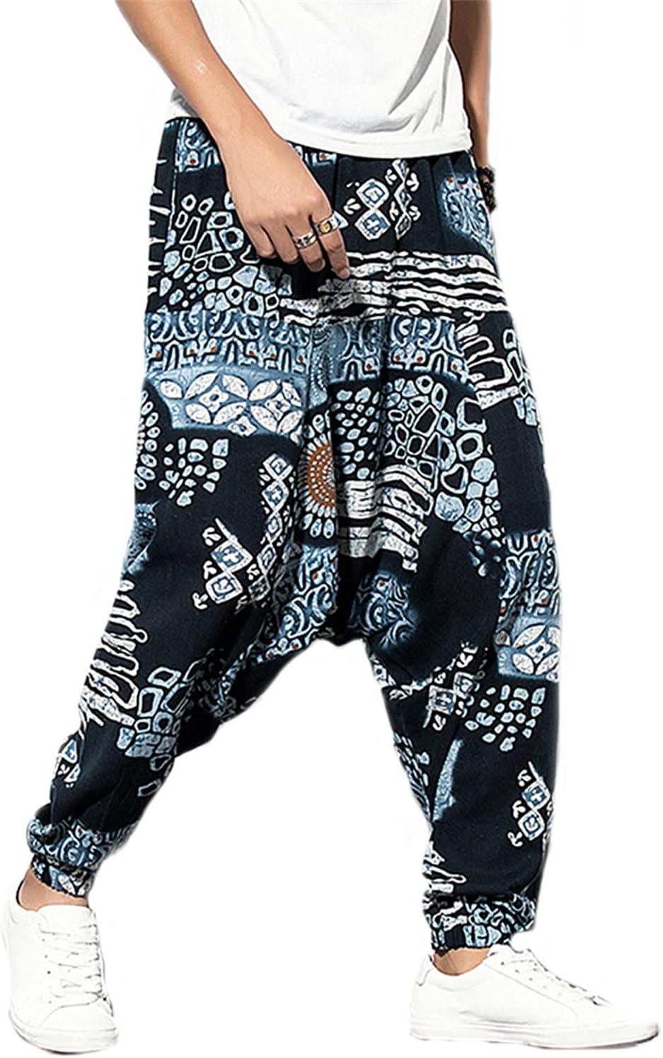 Detalle de perdontoo Men’s Casual Harem Pants with Fancy Print and Wide-Leg Fit