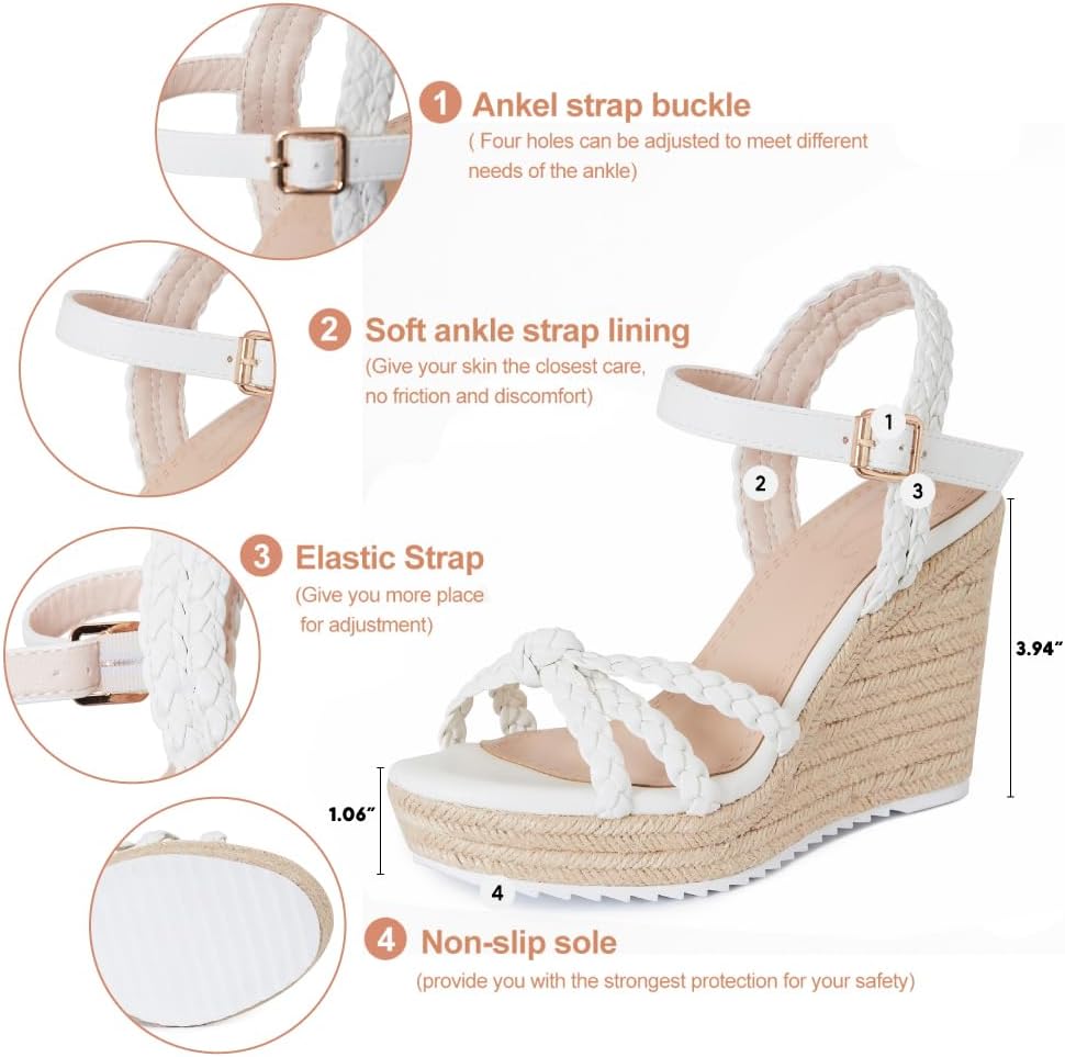 Thumbnail 2 de mikarka Espadrille Wedge Sandals for Women with Braided Knot Ankle Strap – Open Toe Platform
