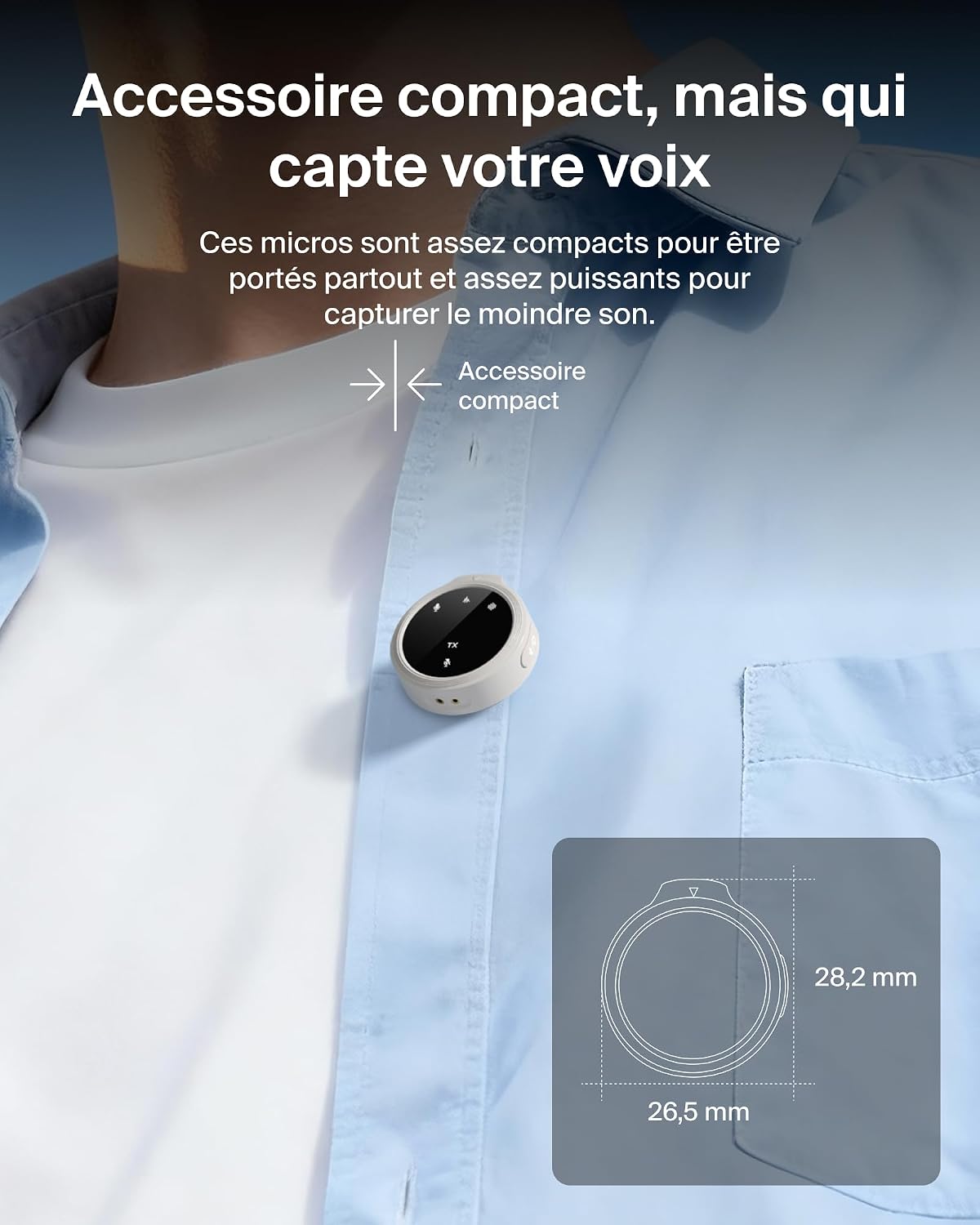 Detalle de Belkin Stage Micro sans Fil avec Clip d'attache – Micro-cravate sans fil double, 24 bit/48 kHz, 36 h d’autonomie