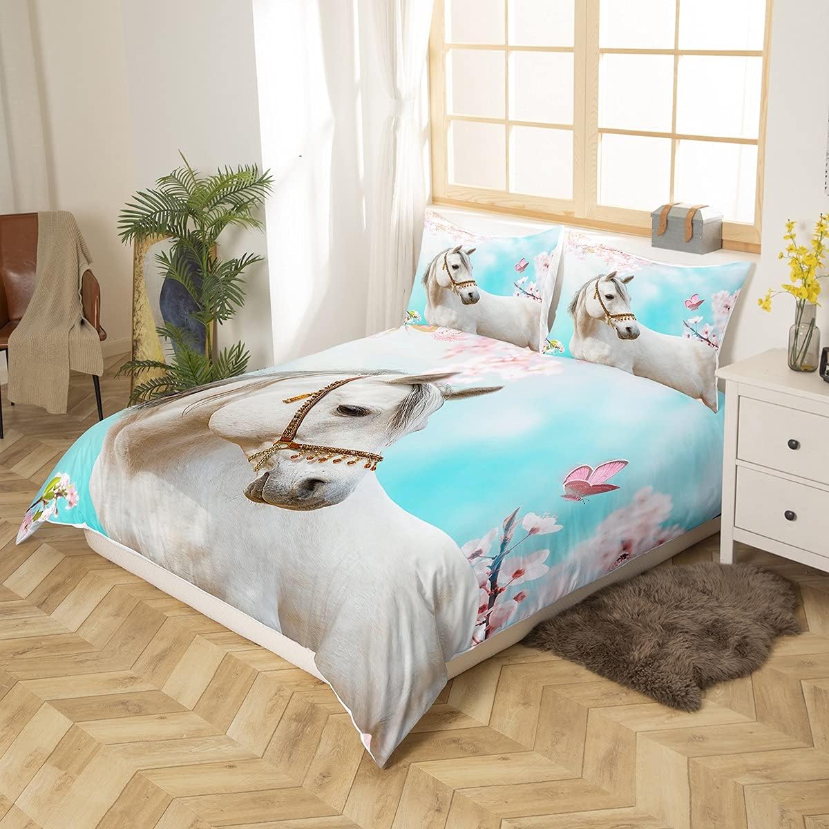 Thumbnail 2 de Homemissing Weißes Pferd Bettwäsche-Set für Kinder, 135x200 cm – Mikrofasern, 3D Druck, pflegeleicht