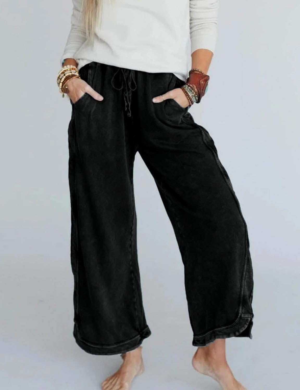 Thumbnail 2 de Malajisi Women's Casual Wide Leg Pants: High-Waist Drawstring Sweatpants with Pockets