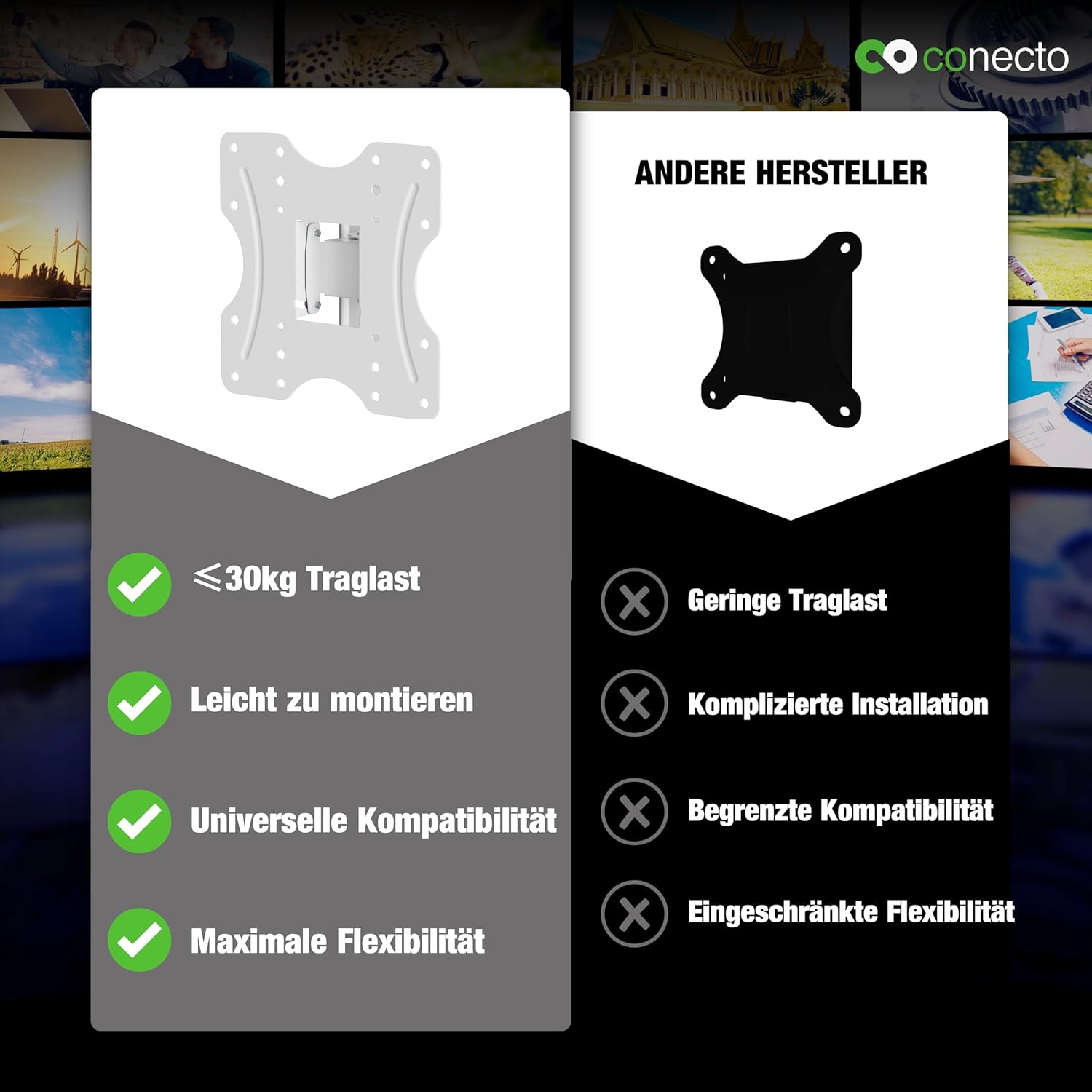 Thumbnail 4 de conecto support de mur pour TV universel inclinable et orientable (VESA jusqu’à 200x200, 23 à 42"), blanc