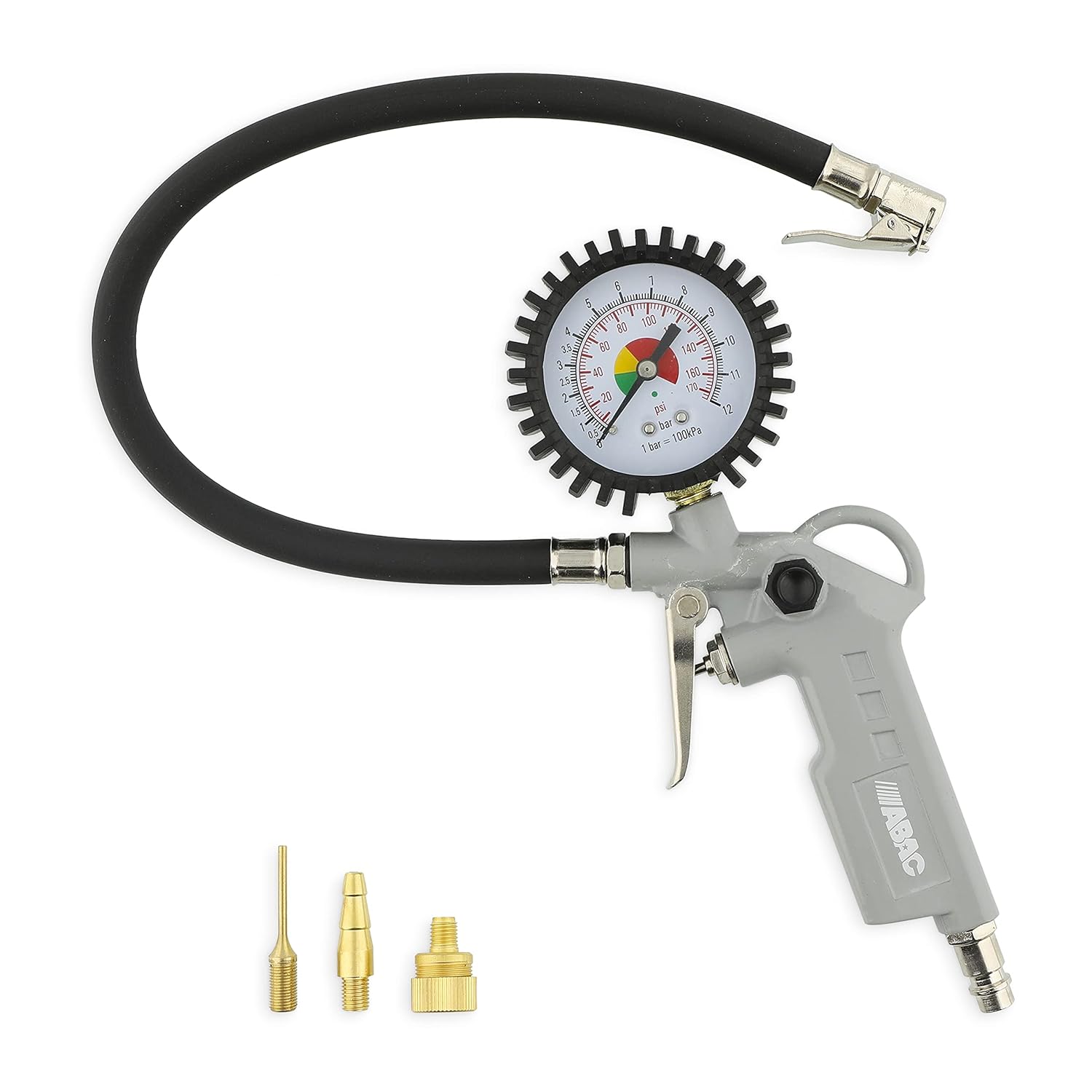 Detalle de ABAC Pistolet de Gonflage de Pneus 3 Pièces pour Compresseur G-580 – Gonfleur avec Manomètre et 3 Embouts