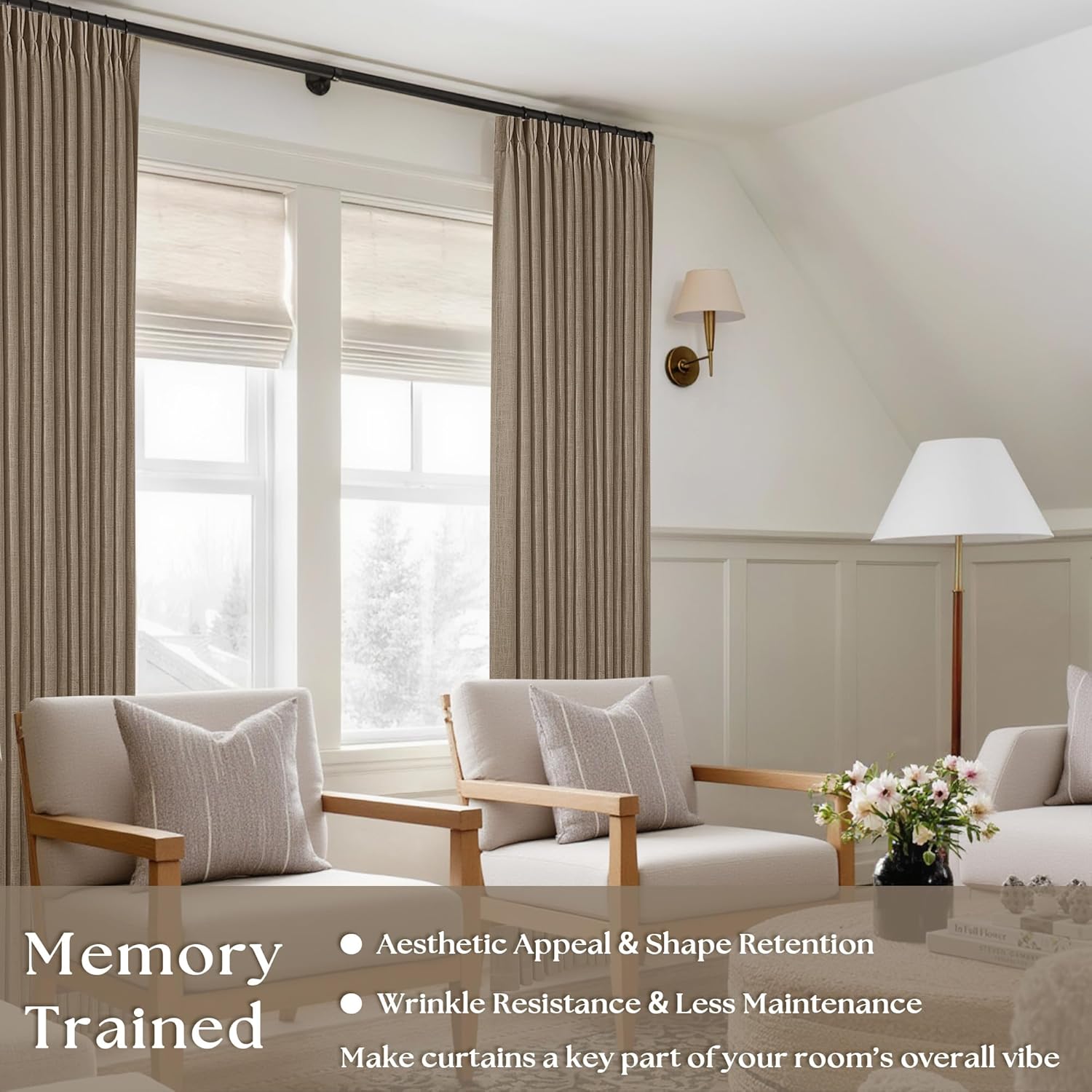 Thumbnail 1 de Neutral Linen Pinch Pleat Curtains, 84-Inch Length (Set of 2) — Farmhouse Boho Back Tab Look