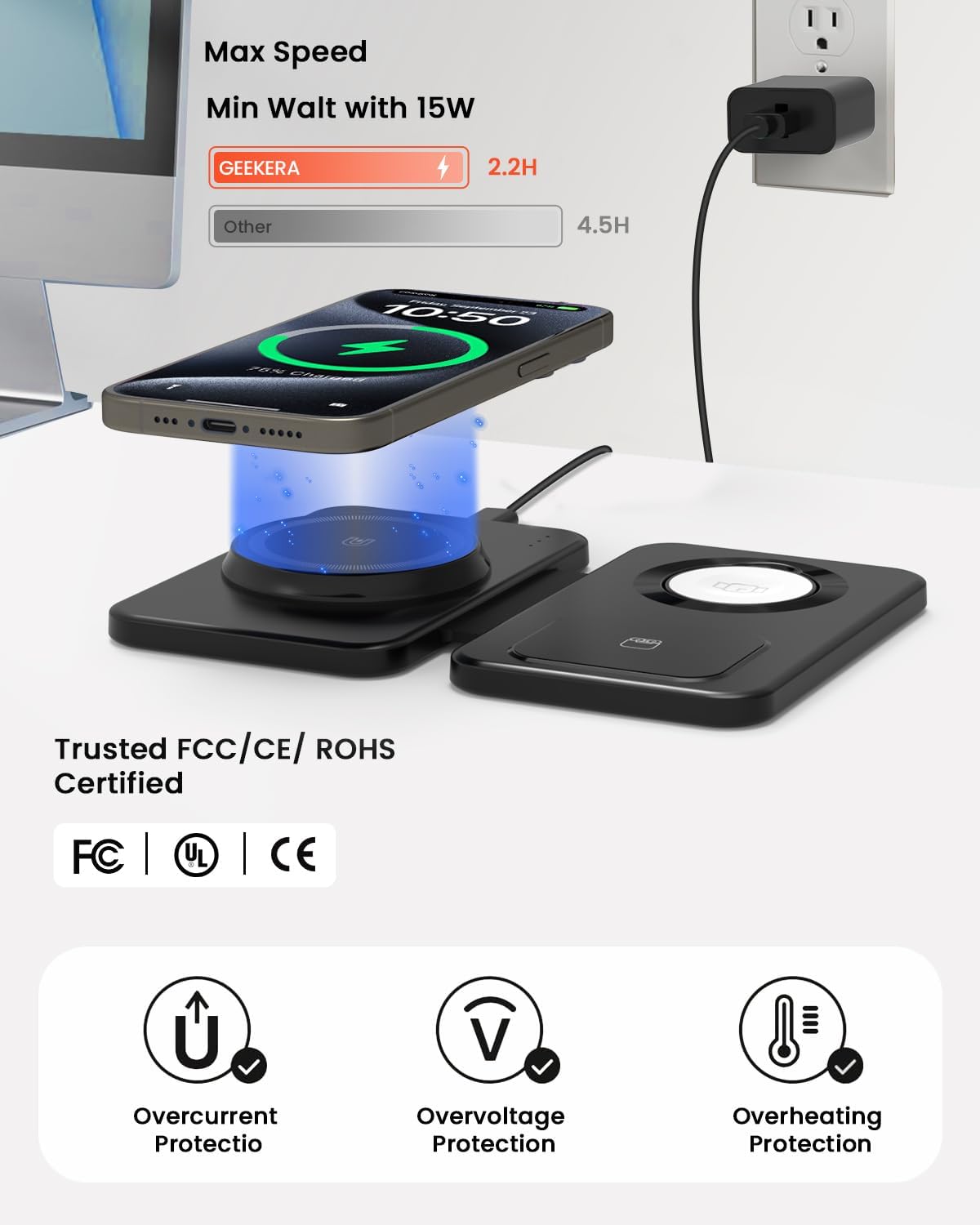 Detalle 2 de GEEKERA 3‑in‑1 MagSafe Charger for iPhone
