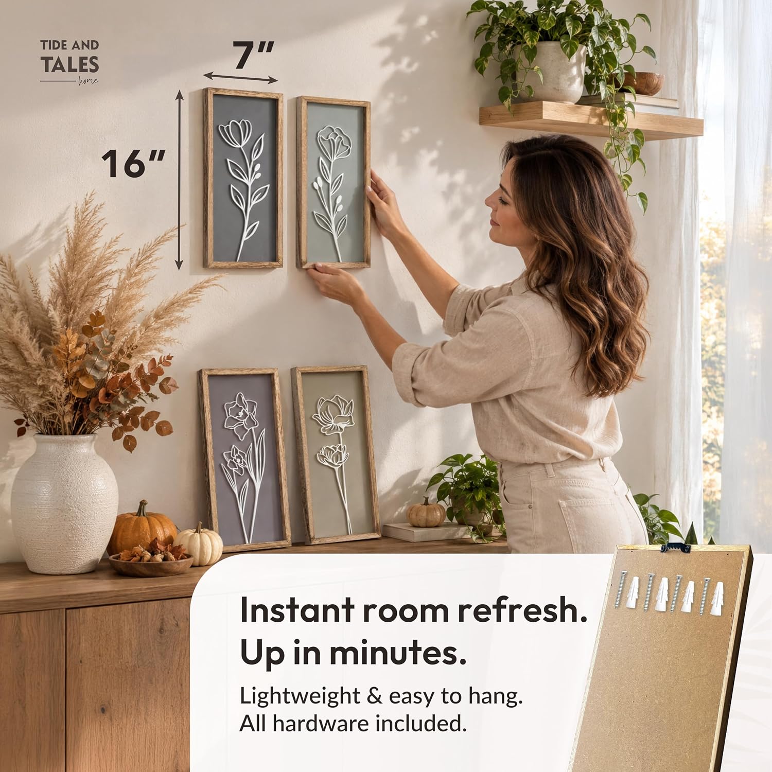 Detalle 2 de 3D Wooden Floral Wall Art Set of 4 ๐ผ