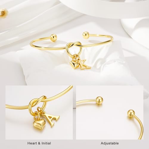 Thumbnail 6 de TINGN Bracelet cœur avec initiales – Bracelet nœud d'amour plaqué or 14k, ajustable