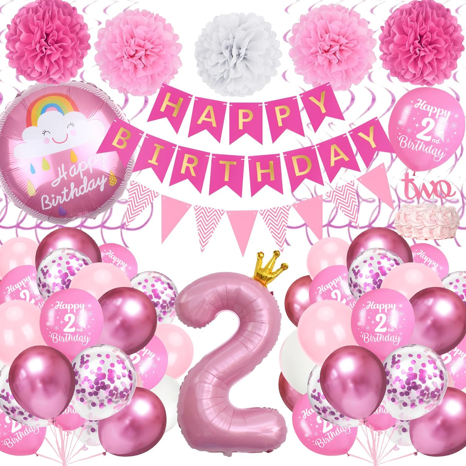 Detalle de 2nd Birthday Decorations for Girls Pink Set