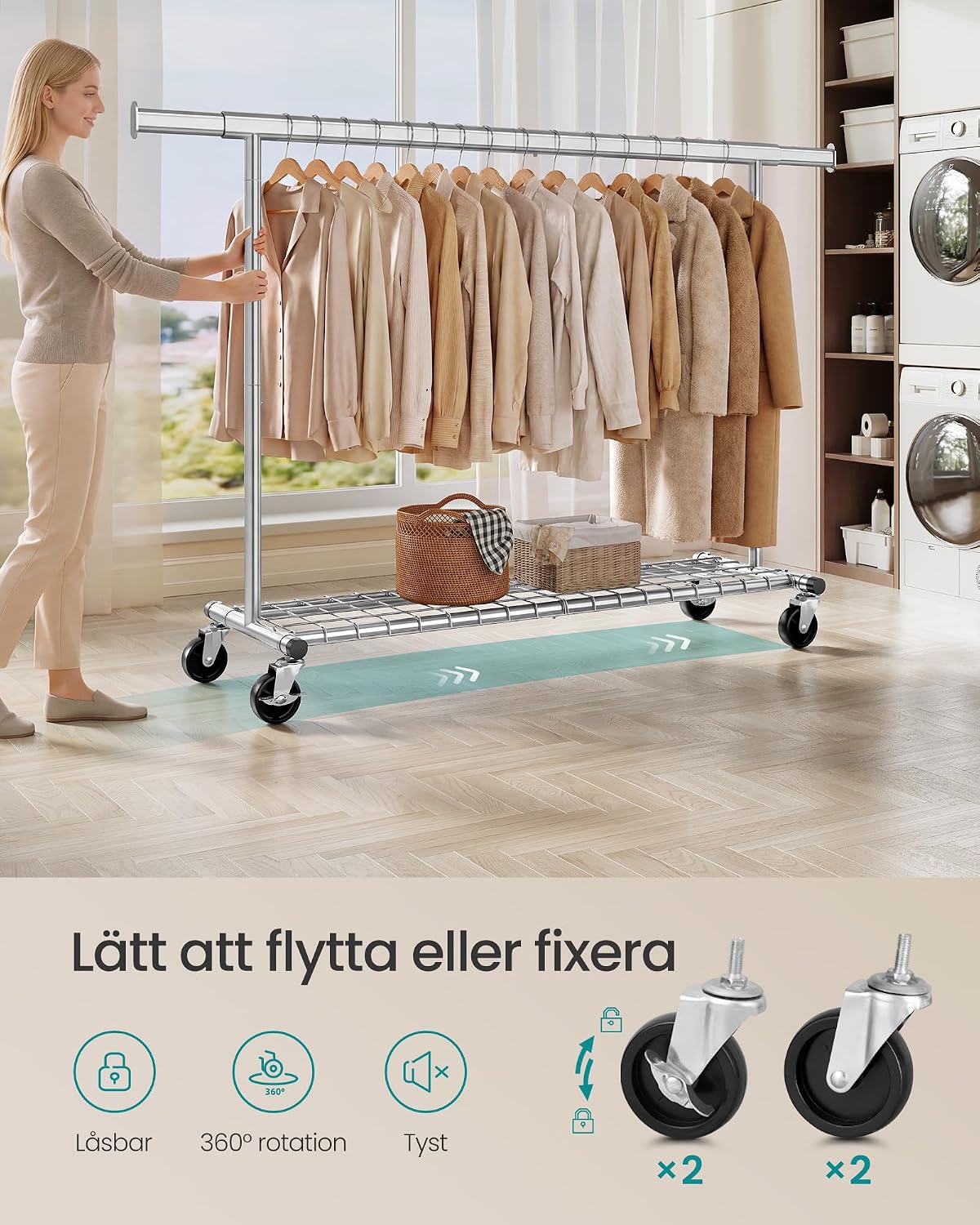 Detalle de SONGMICS Pataye HSR178E101 klädställning, utdragbar med hylla och hjul