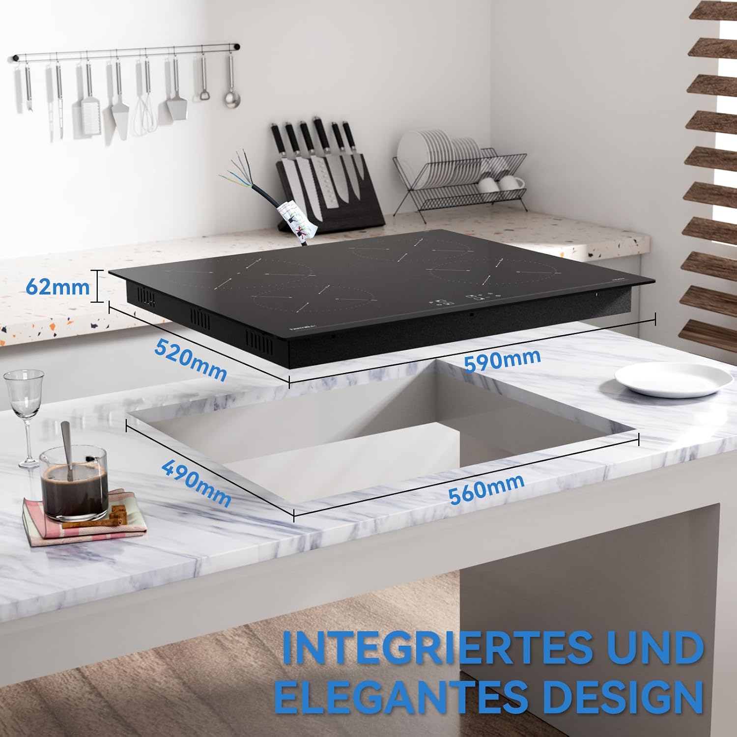 Detalle 2 de Hermitlux Induktionskochfeld 60 cm mit 4 Zonen, Booster & Touch-Bedienung (9 Leistungsstufen)