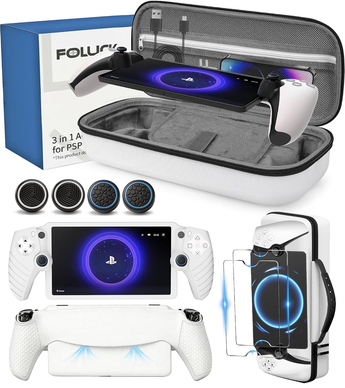 Detalle 2 de Foluck 3 in 1 Accessory Set for PlayStation Portal: EVA Case, Silicone Skin, Screen Protectors & More