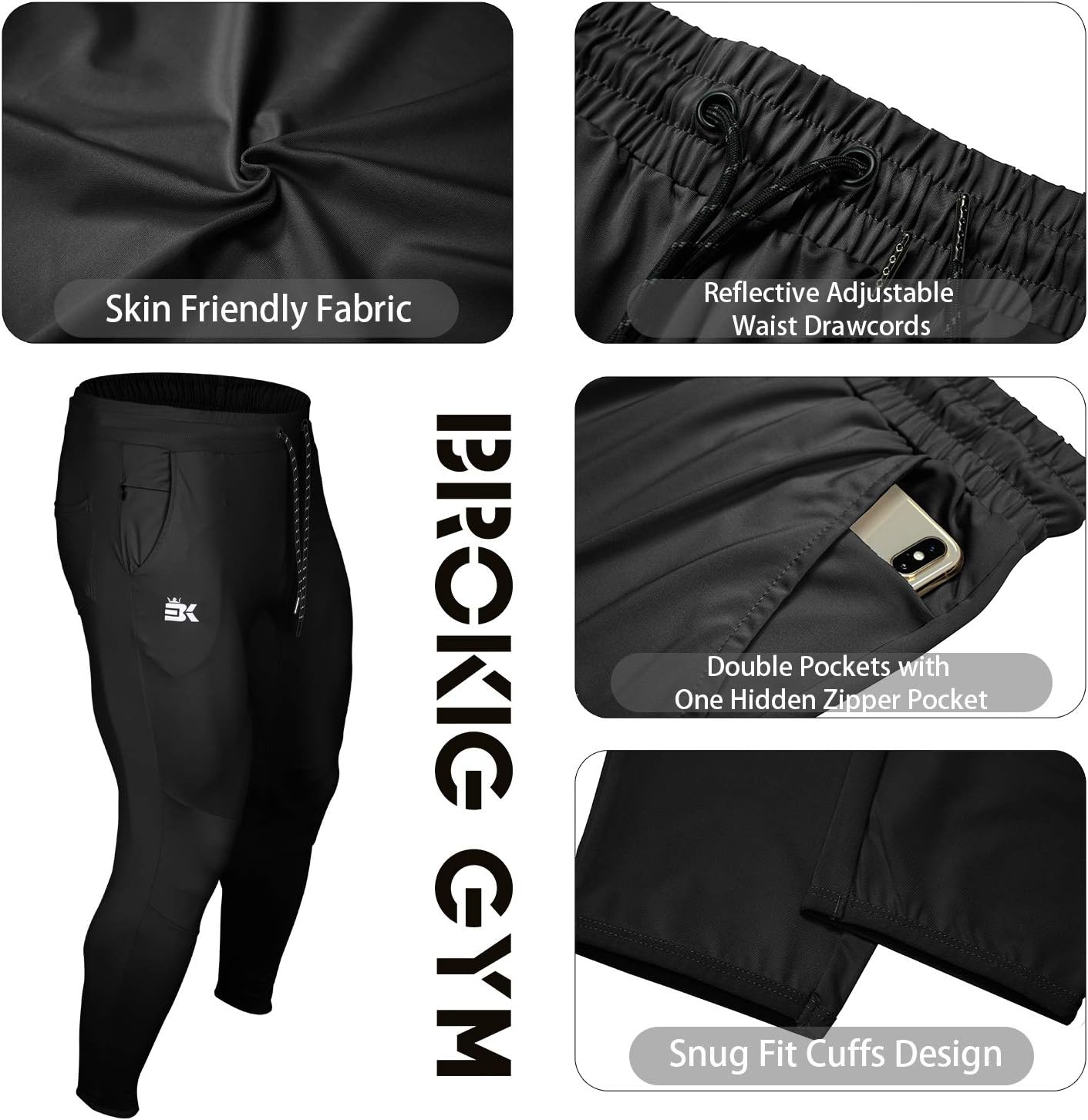 Detalle de BROKIG Lightweight Gym Jogger Pants with Tapered Fit and Zip Pocket