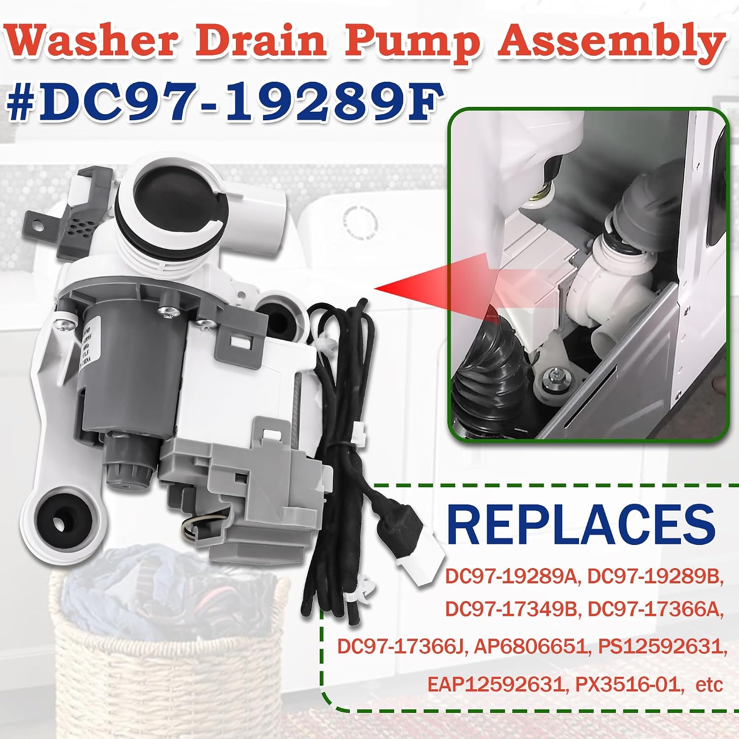 Detalle 2 de Bakaoof DC97-19289F Washer Drain Pump Assembly, 120V, 80W