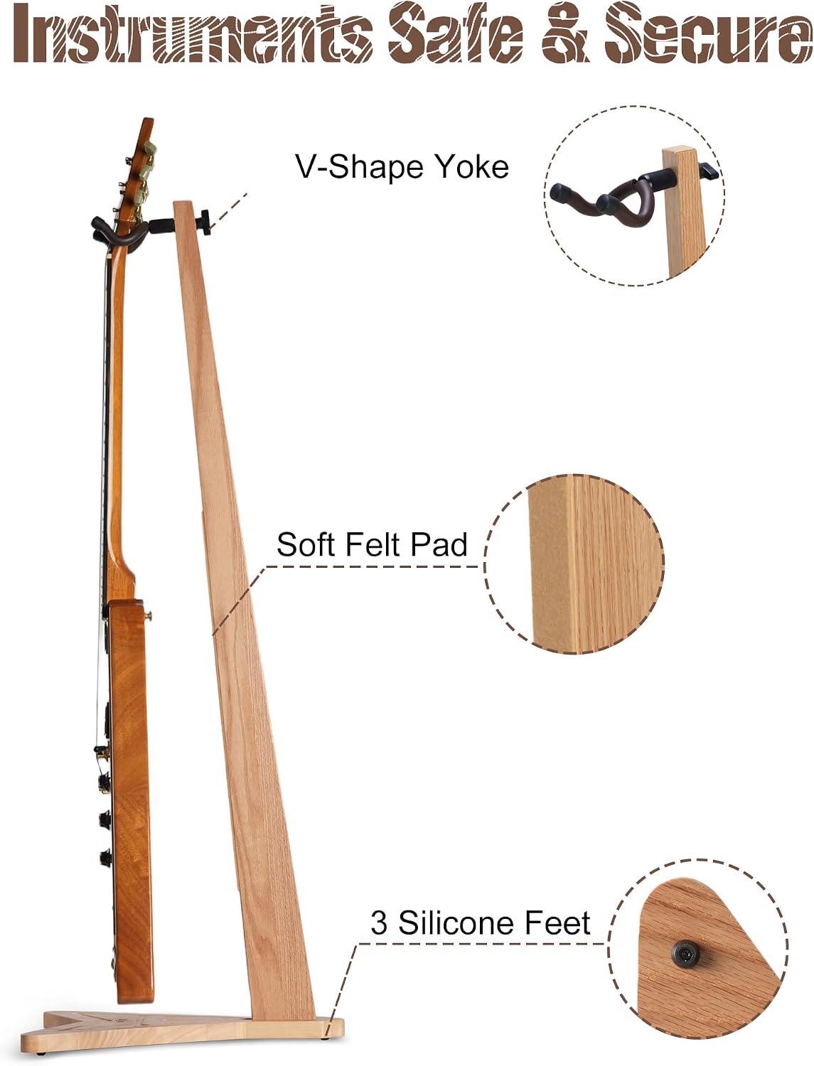 Thumbnail 5 de Musbeat Red Oak Wood Guitar Stand, 360° Rotating Yoke, Felt Padding