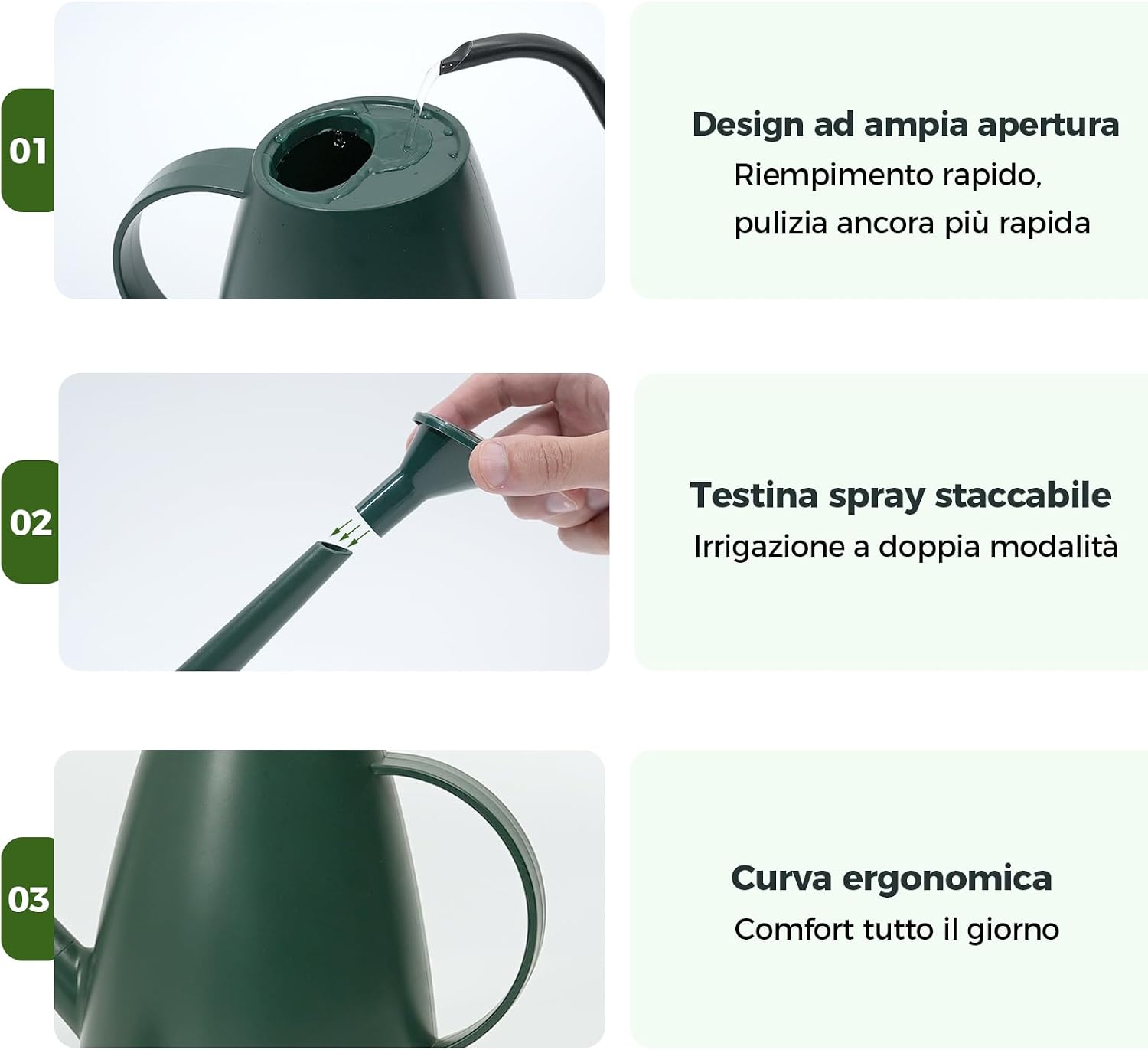 Detalle de Bamworld Annaffiatoio per Piante da Interno 1,8 L con Beccuccio Lungo e Doppio Ugello