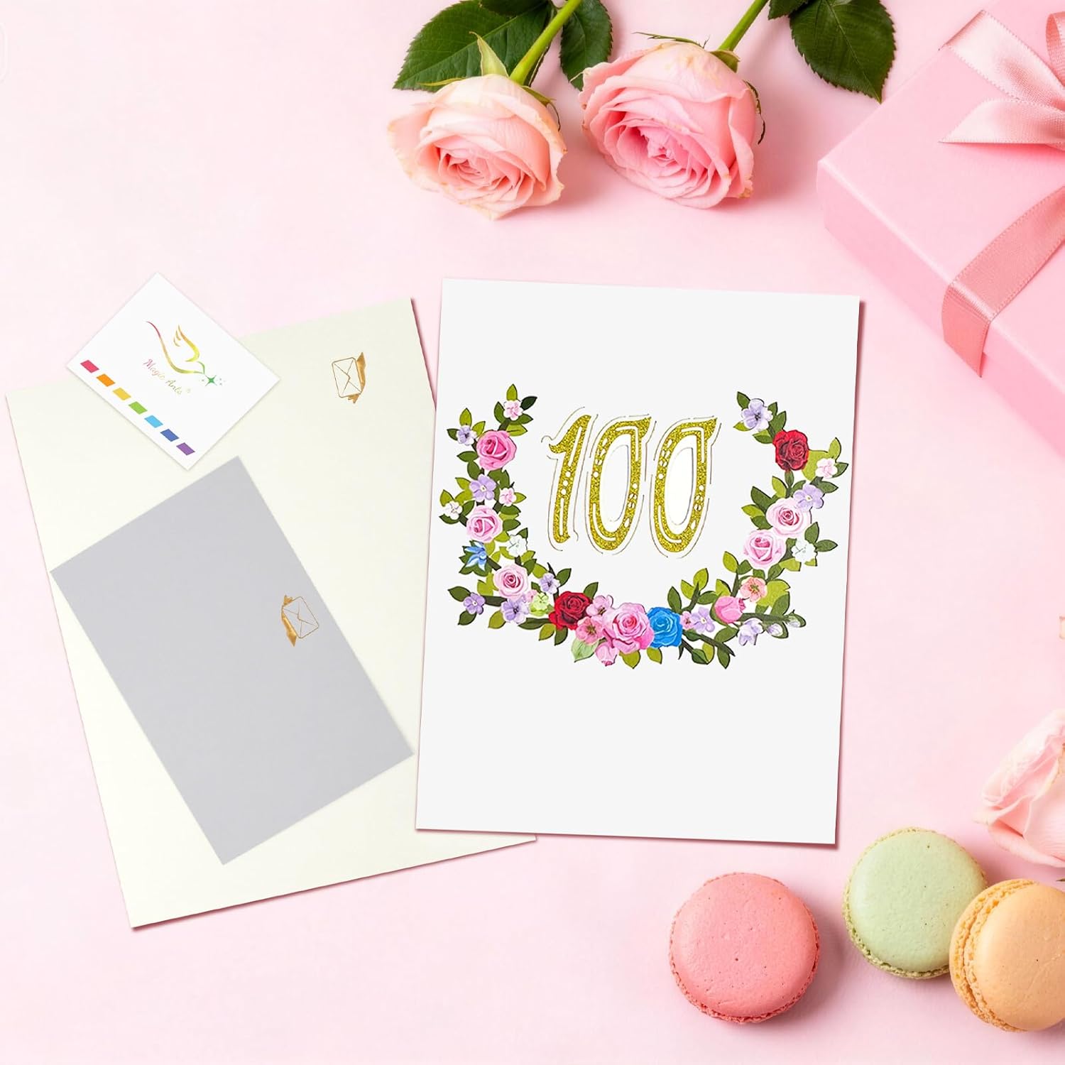 Thumbnail 5 de 100th Flower Birthday Pop Up Card for Women – Elegant 3D Garden Scene