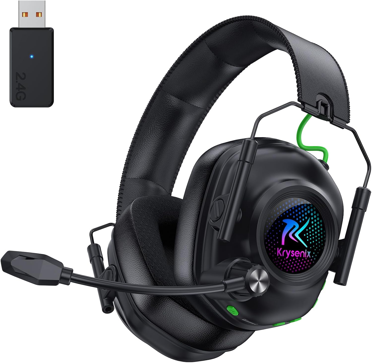 Detalle de Krysenix Gaming Headset Wireless mit Mikrofon – ultraschnelle 2,4-GHz-Latenz und Bluetooth 5.4
