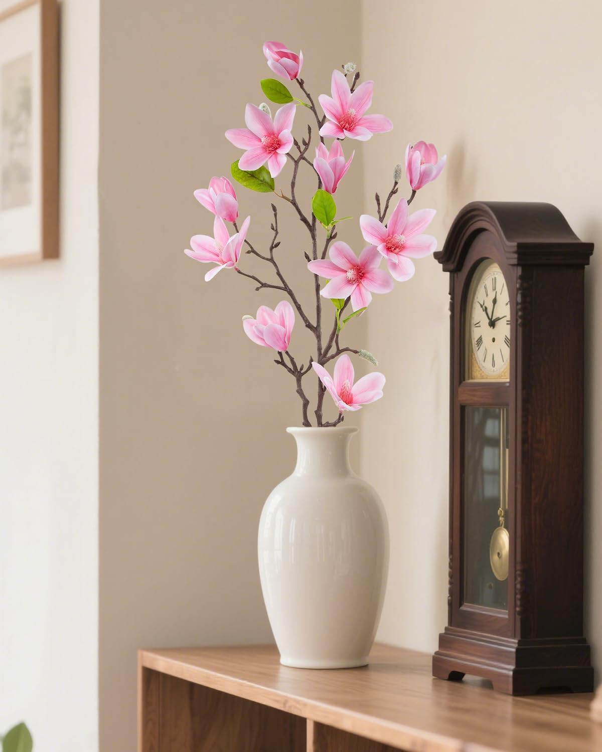 Thumbnail 6 de LEUCHTAMOR 3PCS Artificial Magnolia Flowers – Pink Real-Touch Silk Bouquets for Elegant Home Decor