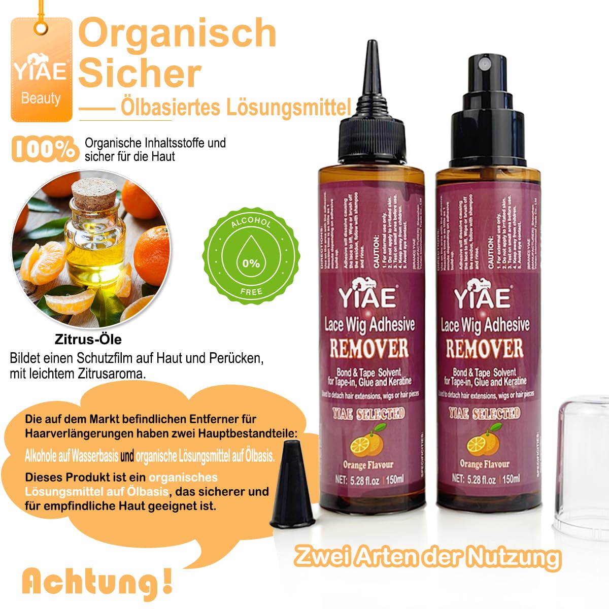Detalle de YIAE Bonding Löser für Extensions (150 ml) – Schnelle, schonende Tape- und Kleberentfernung