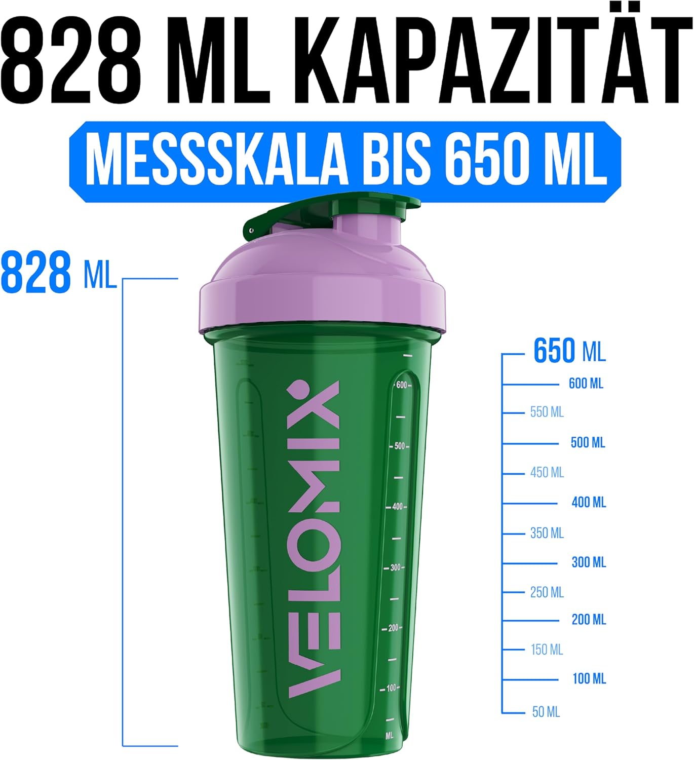 Thumbnail 3 de VELOMIX 2er-Set Proteinshaker (2× 828 ml) mit Drehverschluss, Skala & Kugeln – auslaufsicher