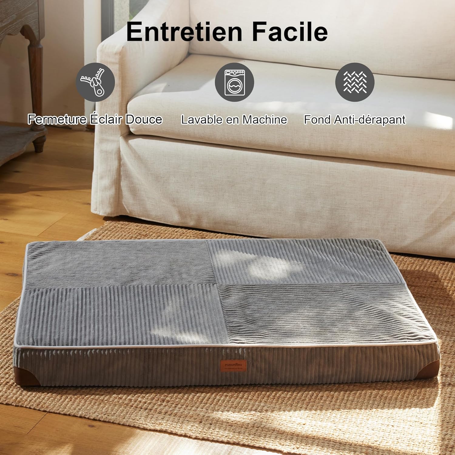 Thumbnail 4 de FUKUMARU Panier pour chien orthopédique en peluche velours côtelé XL avec housse lavable, gris