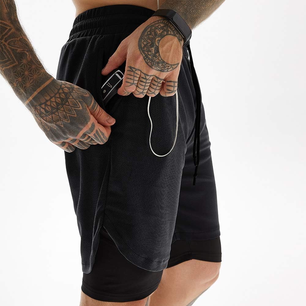 Detalle de JWJ Men's 2-in-1 Workout Shorts, 7-Inch Lightweight with Compression Liner