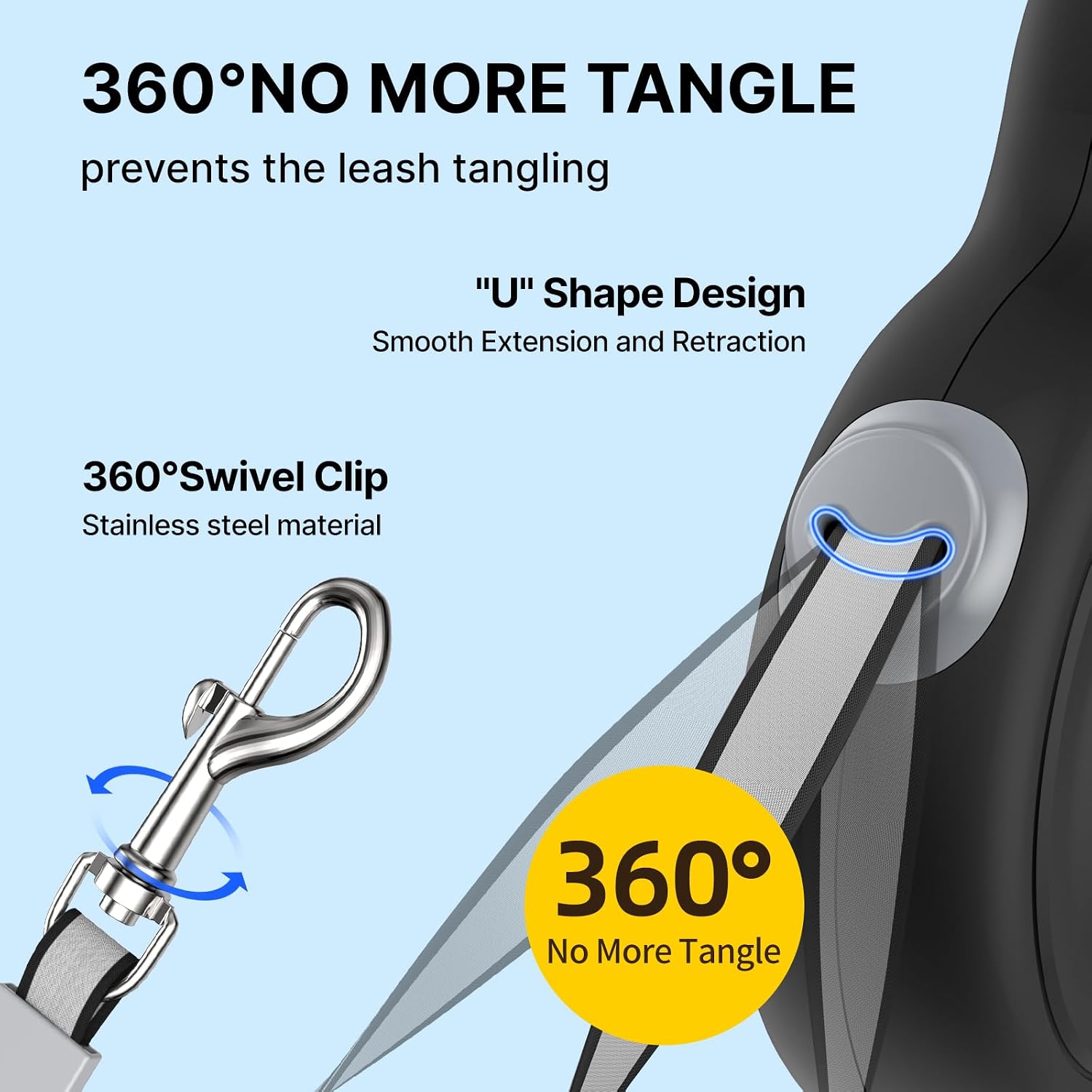 Detalle 2 de Petsuper 5M Retractable Dog Leash for Medium to Large Dogs (Up to 60kg) – 360° Tangle-Free, Ergonomic Handle
