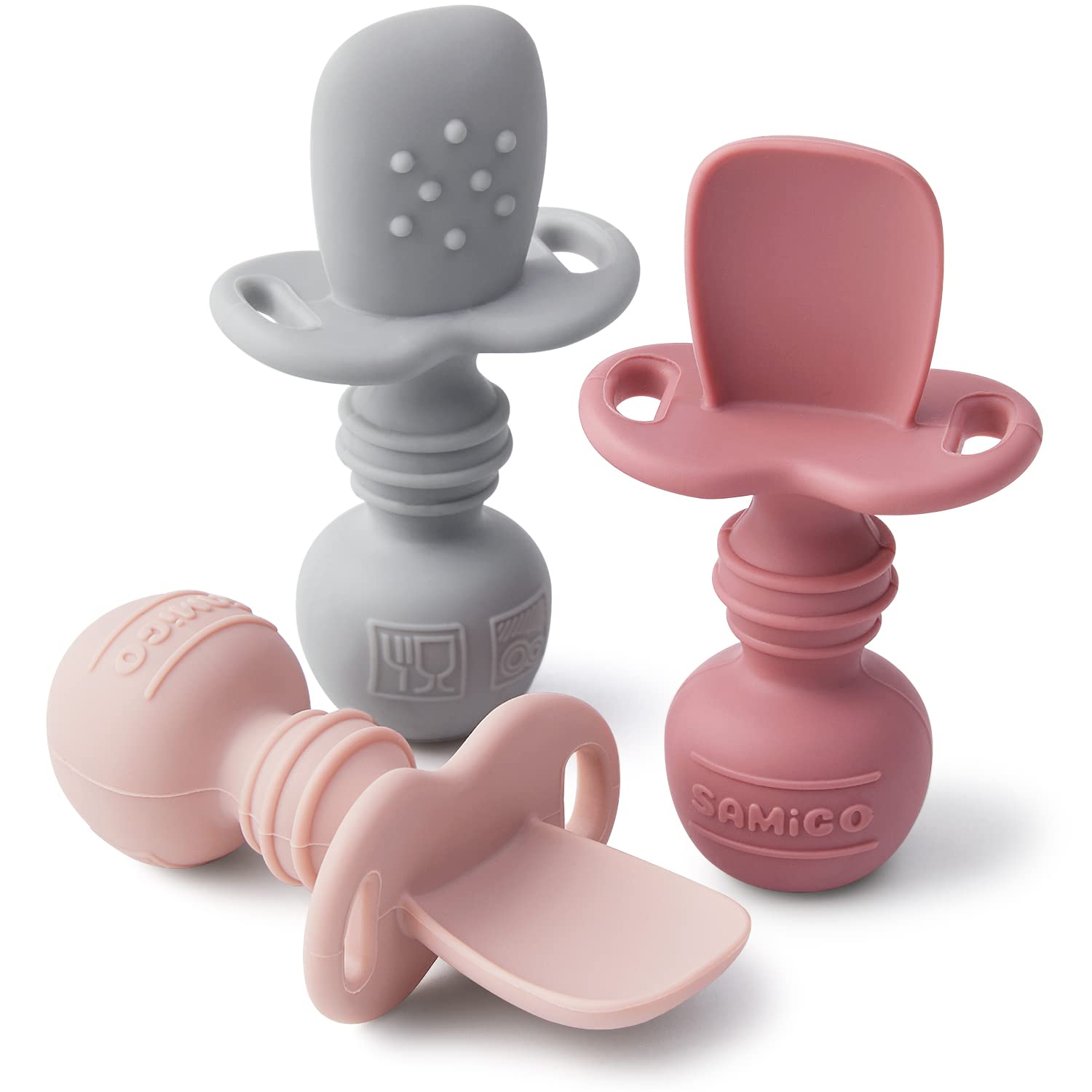 SAMiGO Silicone Baby Spoons Self Feeding 6+ Months – 3-Pack
