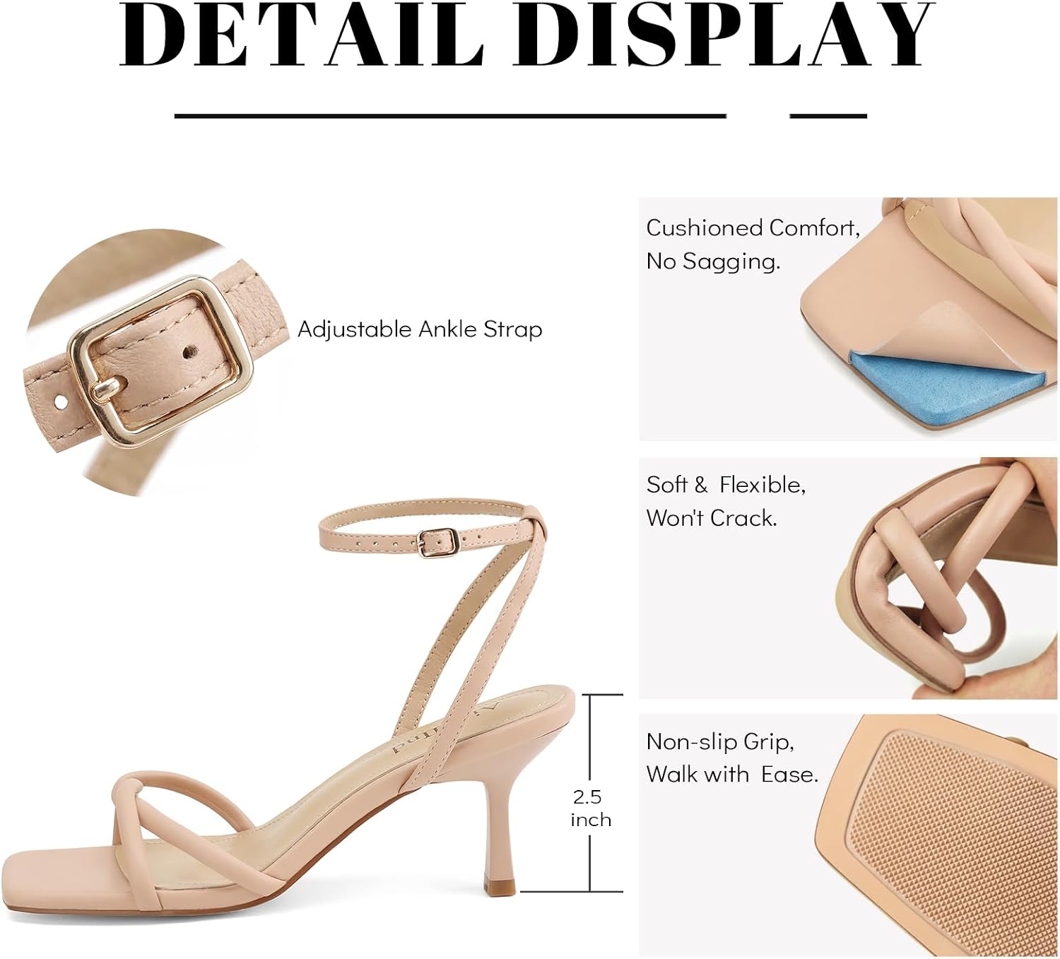Detalle 2 de AIUNIIND Women's Kitten Heel Sandals 2.5-Inch Heel