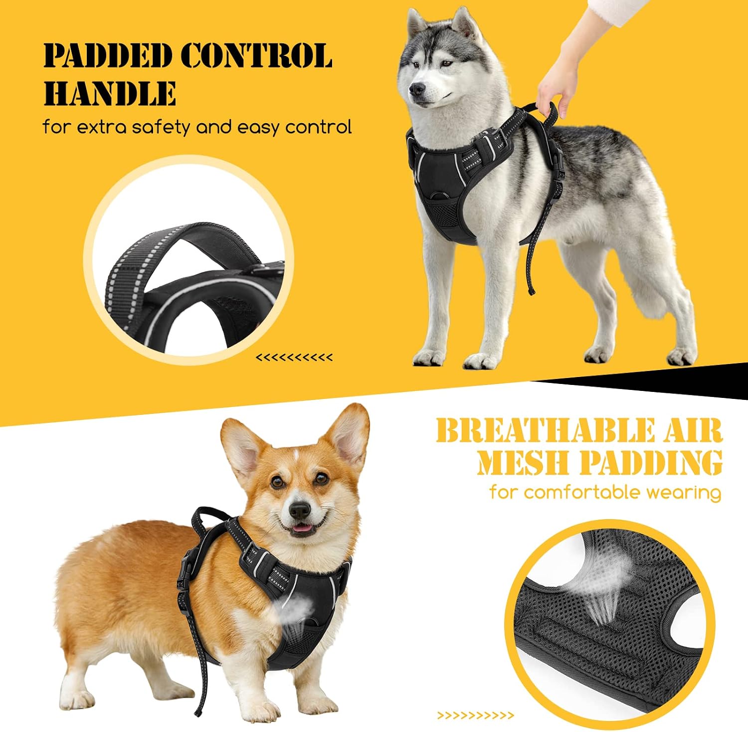 Detalle de Nobleza Harnais Anti Traction pour Chien avec Poignée de Contrôle – Réfléchissant et Réglable, Noir (L)