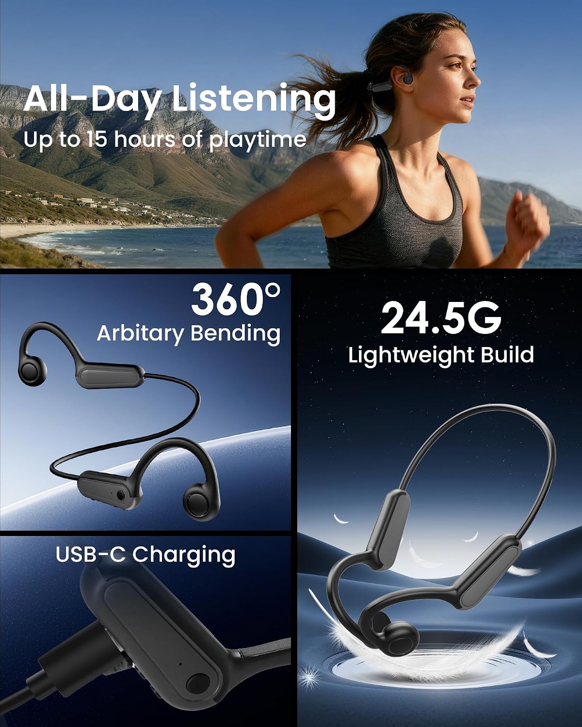 Thumbnail 6 de SOPPY Wireless Open-Ear Bone Conduction Headphones (Black)