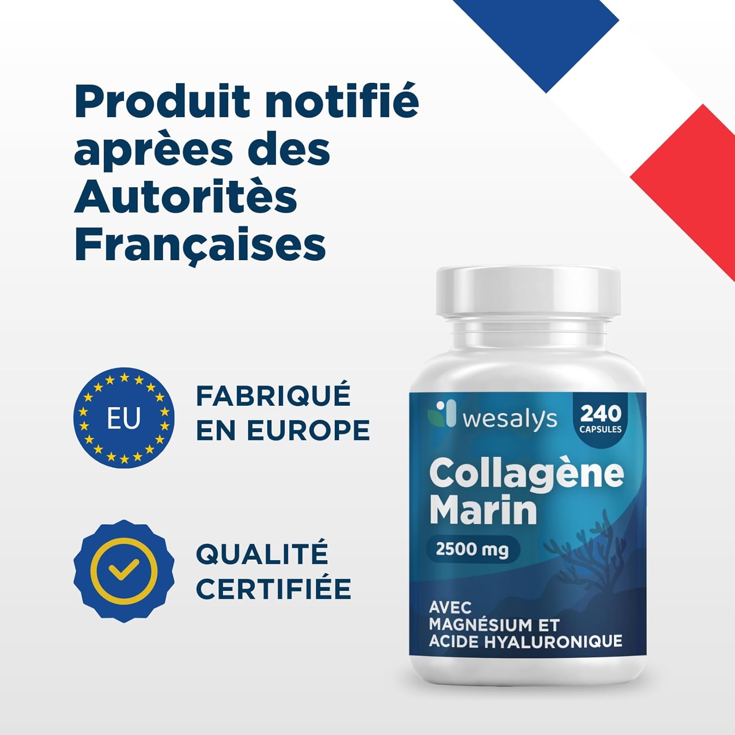 Thumbnail 6 de Collagène Marin et Acide Hyaluronique - 240 Gélules par Wesalys (2500 mg COH)