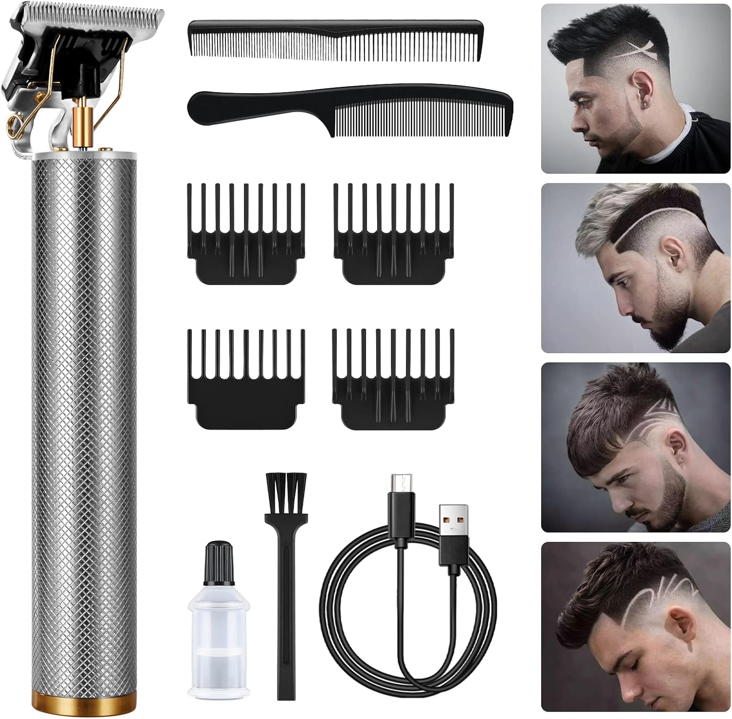 Detalle de URAQT Tondeuse cheveux et barbe sans fil rechargeable (argent) – kit homme électrique