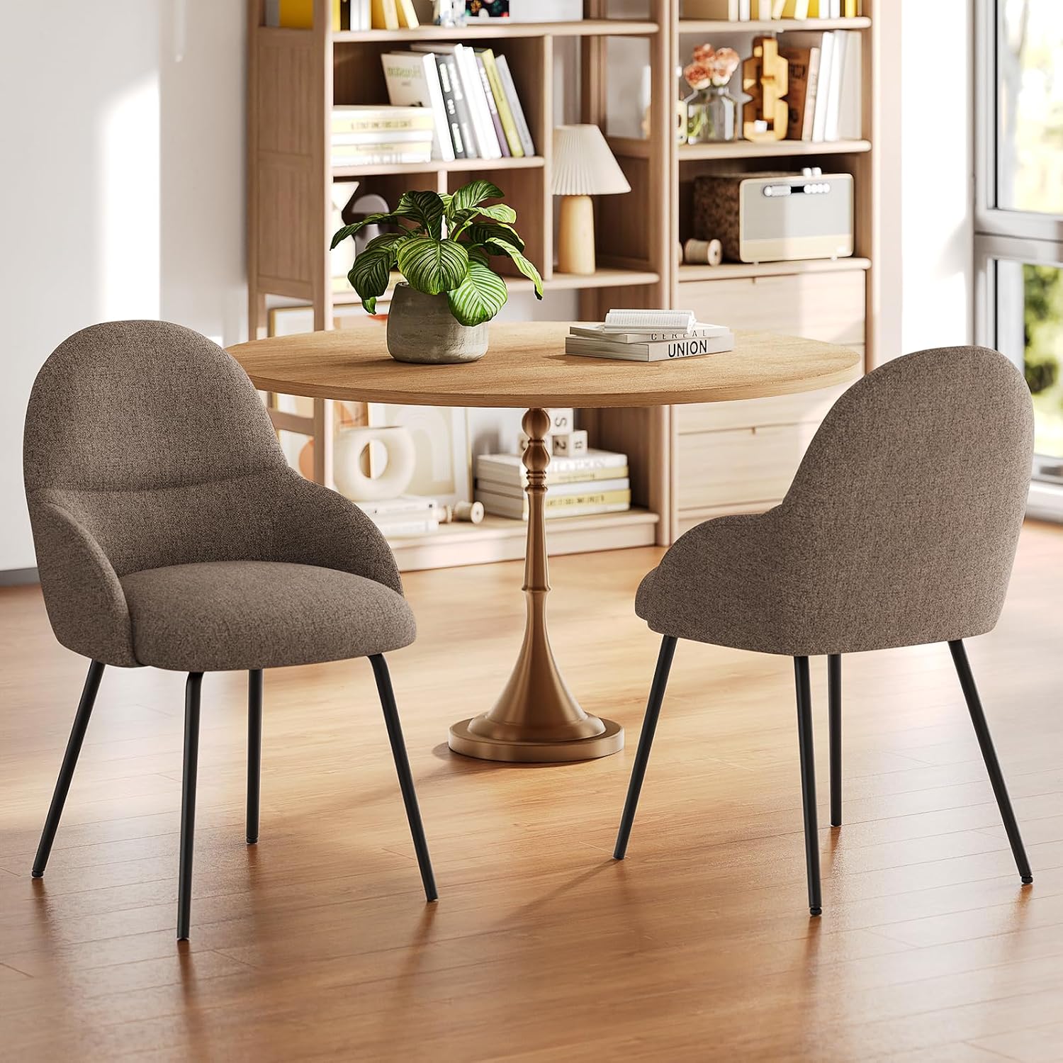 Thumbnail 6 de Goeurvant – Set di 4 sedie moderne per sala da pranzo con braccioli, tessuto lino marrone