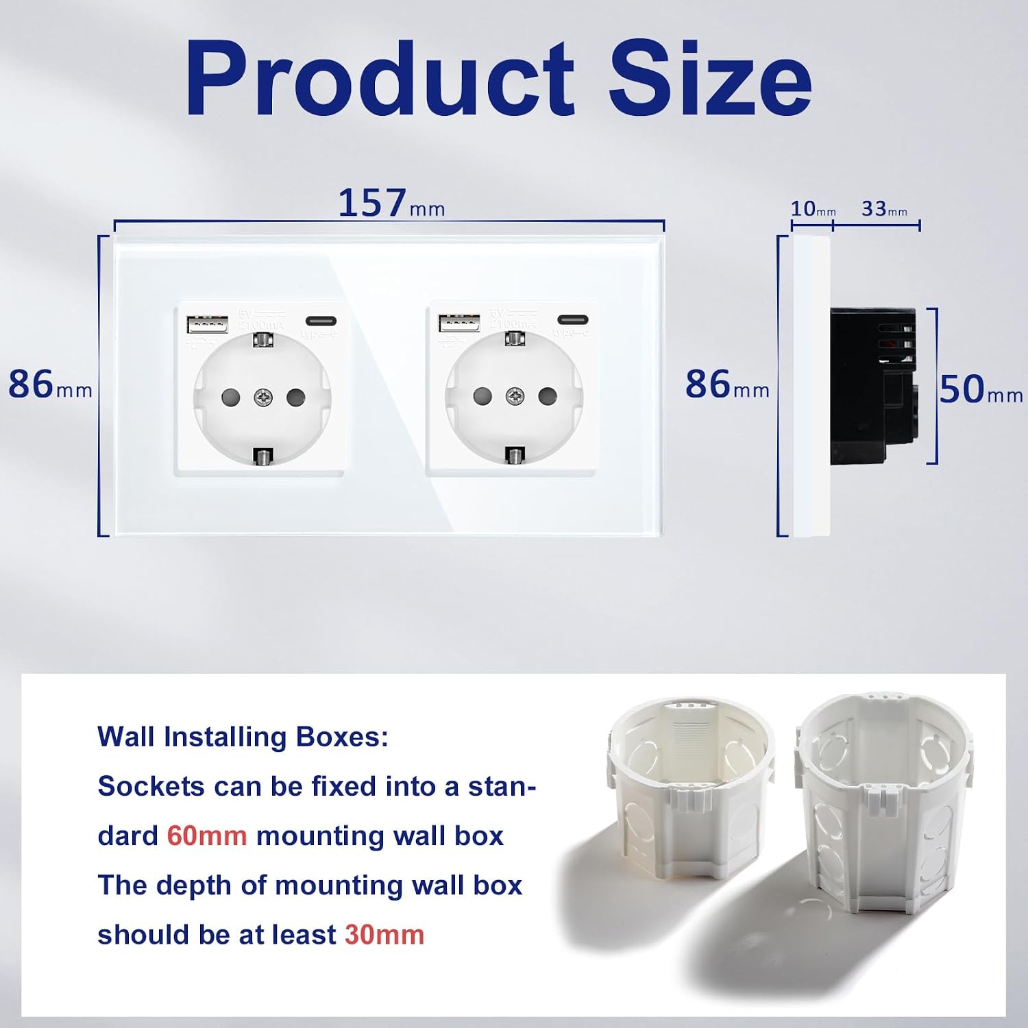 Detalle 2 de BSEED Doppelt Schuko Wandsteckdose mit USB-C 3 in 1