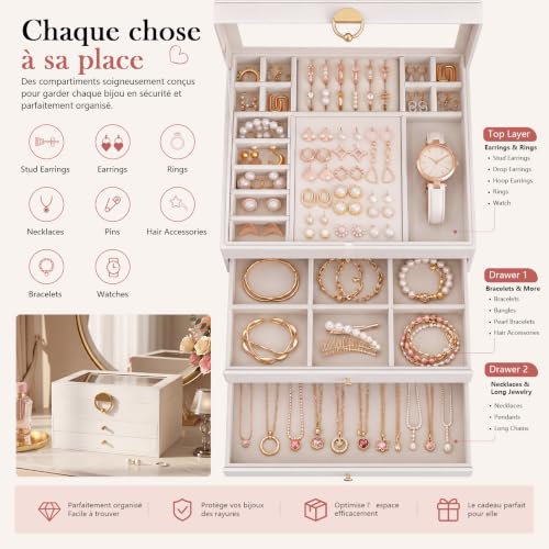Detalle 2 de StowBin, boîte à bijoux à 3 niveaux avec 24 compartiments et couvercle transparent