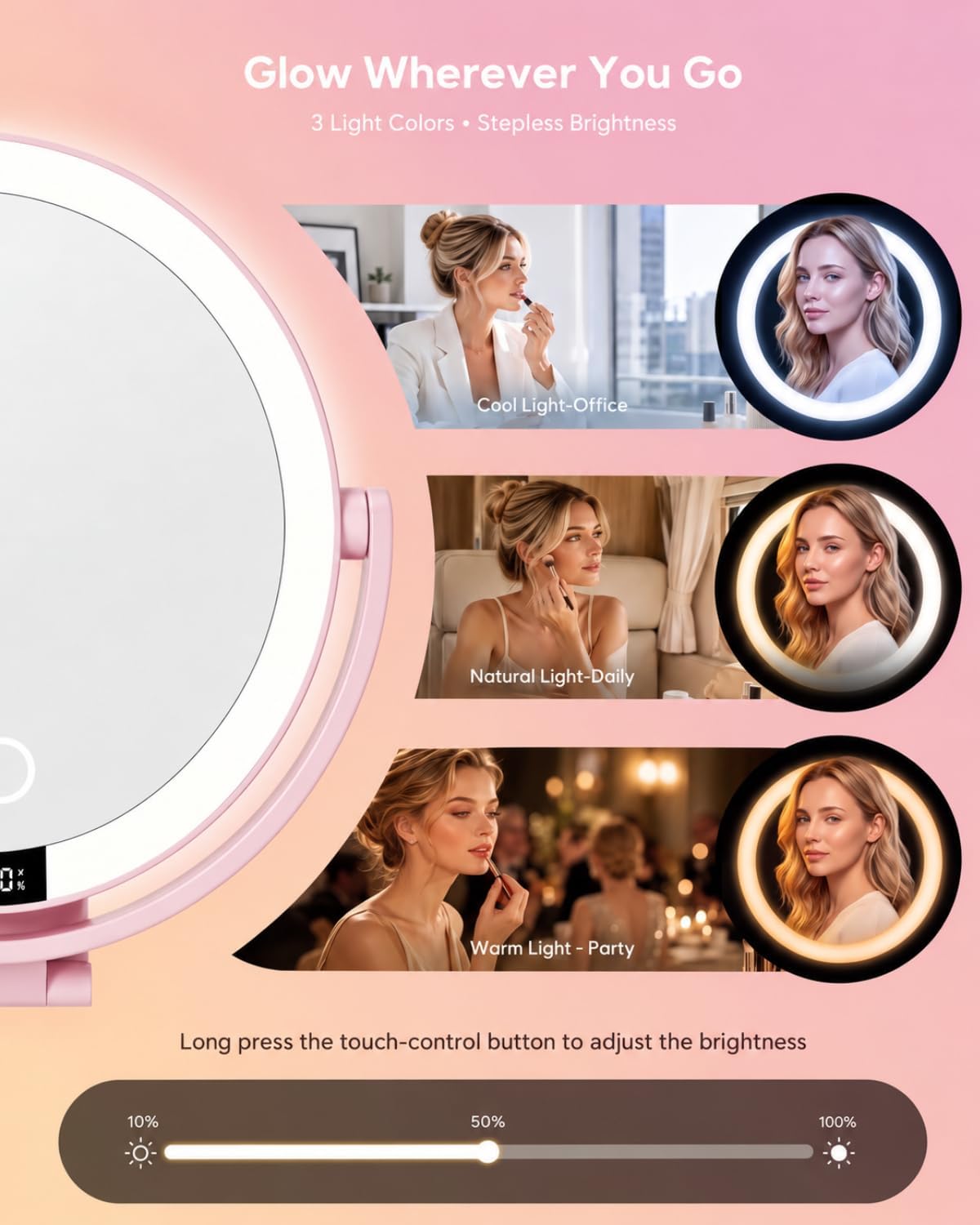Detalle de Travel Makeup Mirror with Lights, 2000mAh Rechargeable Battery
