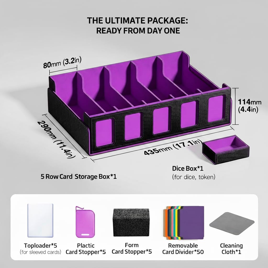 Thumbnail 4 de CyperEver 5-Row Trading Card Storage Box for MTG, TCG & Graded Slabs – 3900+ capacity with dividers, top-loaders and dice tray