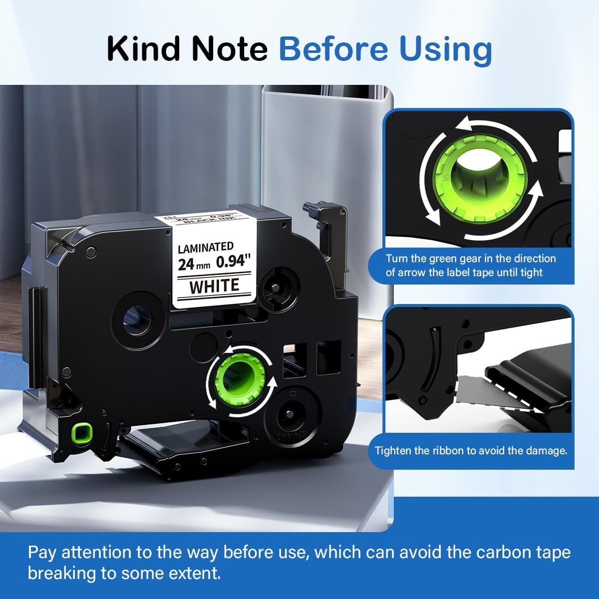 Detalle 2 de Upwinning Tze-251 Schriftbänder (24 mm) Schwarz auf Weiß – 5er-Pack für Brother P-touch mit 24-mm-Bändern